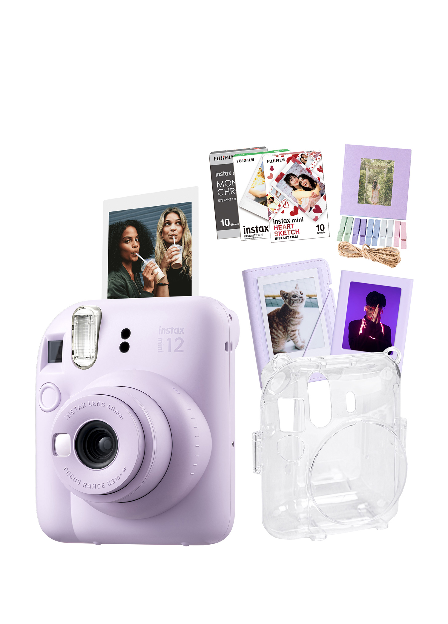 Instax Mini 12 Lila Fotoğraf Makinesi + 30'lu Film Albüm Mandal Çerçeve ve Kılıf Seti