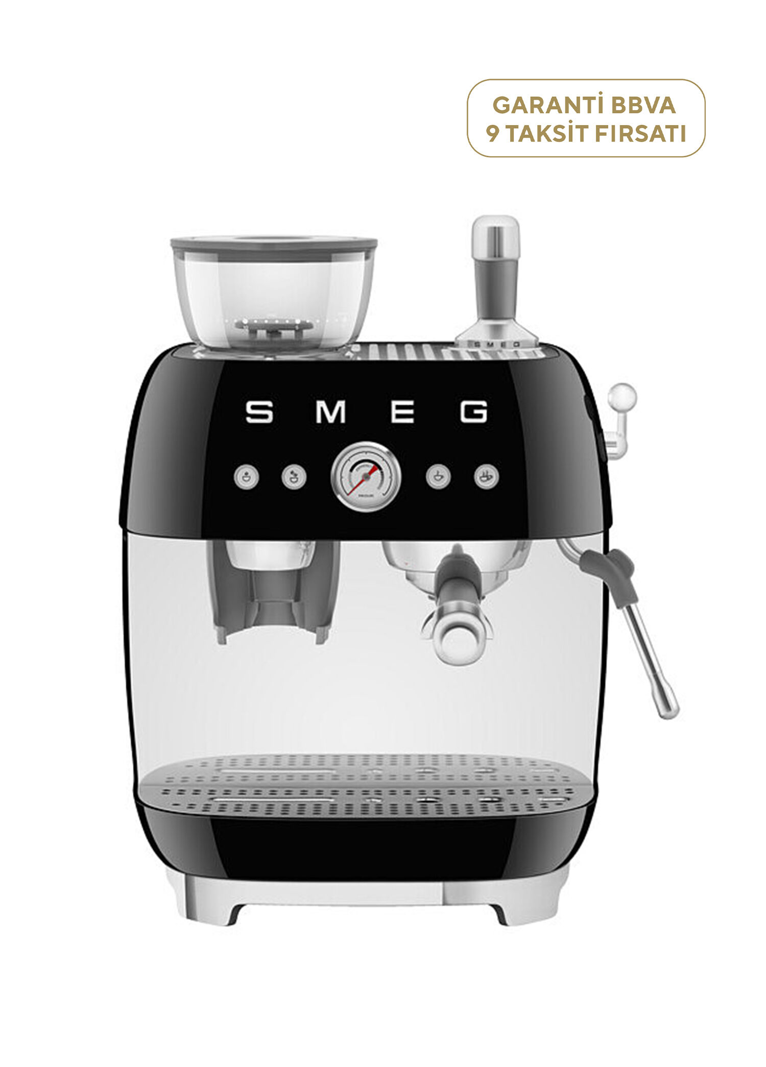 ボブティン 50s Smeg - 50'S Style Retro Siyah Öğütücülü Espresso Kahve Makinesi