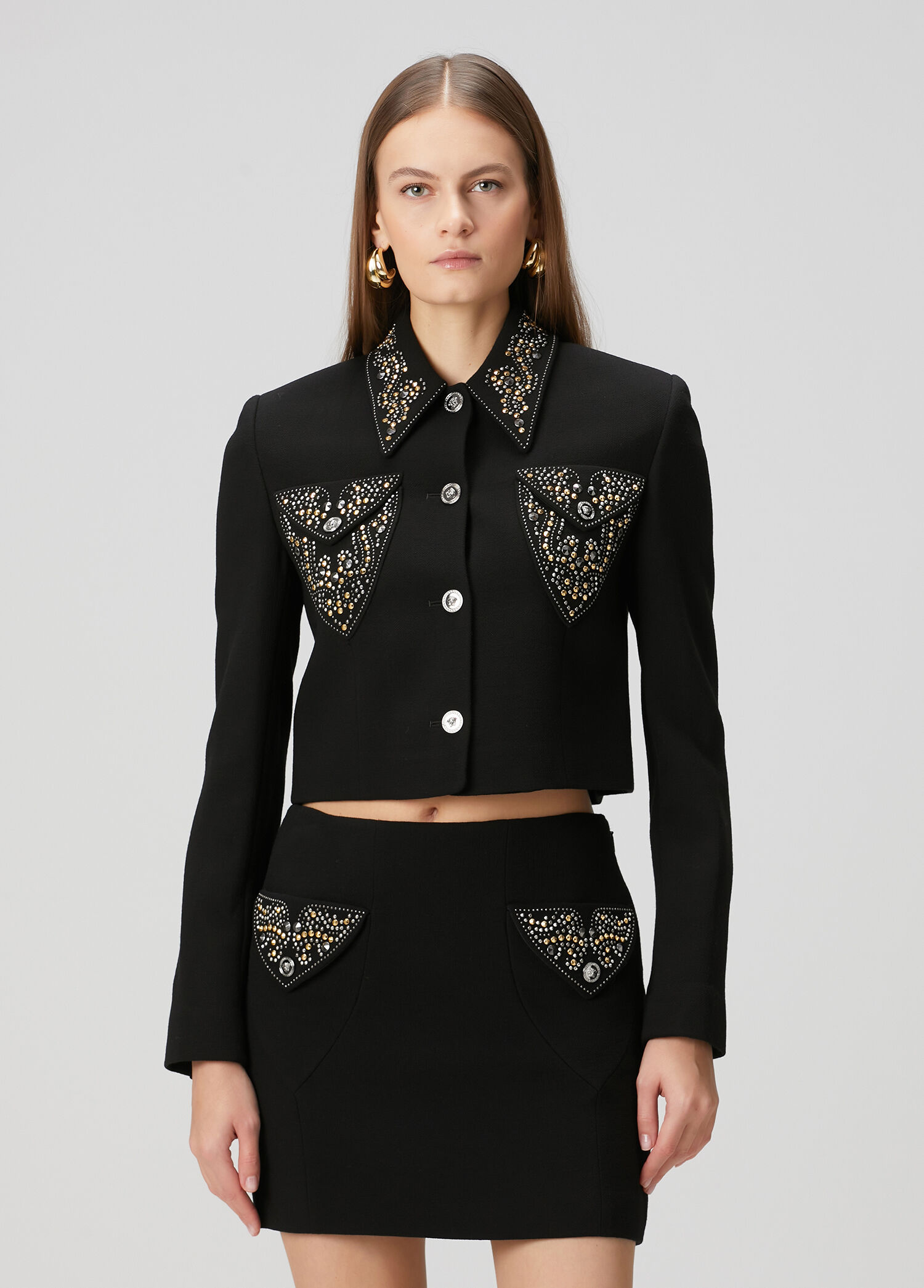 Siyah Troklu Crop Yün Ceket