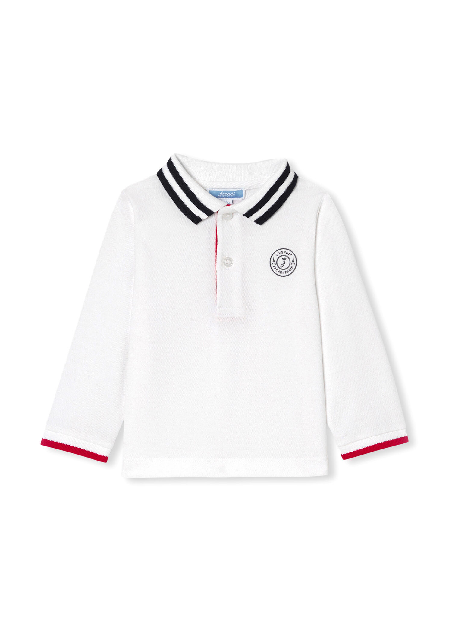 Beyaz Pamuklu Pike Polo Yaka Uzun Kollu Erkek Bebek Sweatshirt