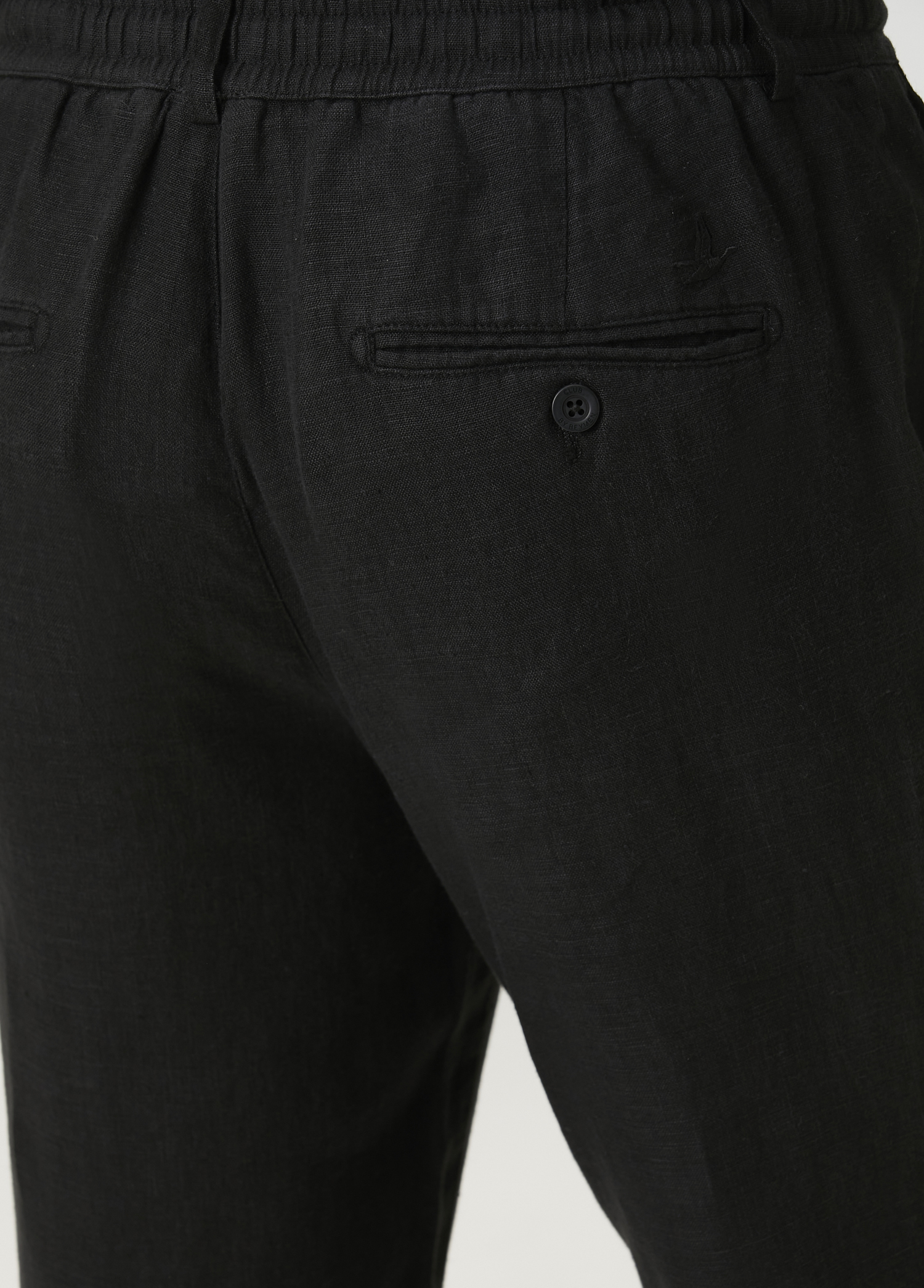 Siyah Beli Kordonlu Keten Pantolon_4