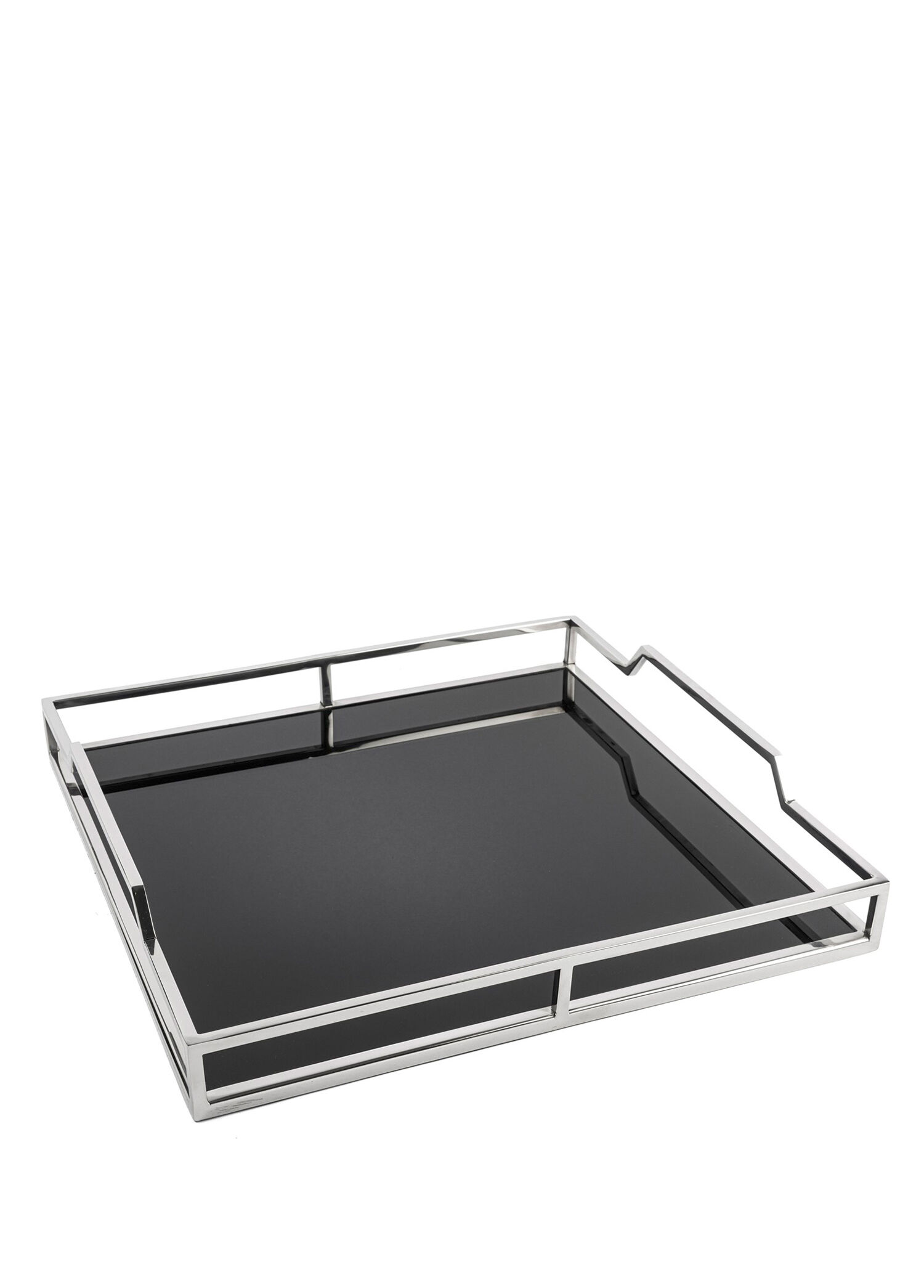 Gümüş Metal Siyah Aynalı Servis Tepsisi 40 cm