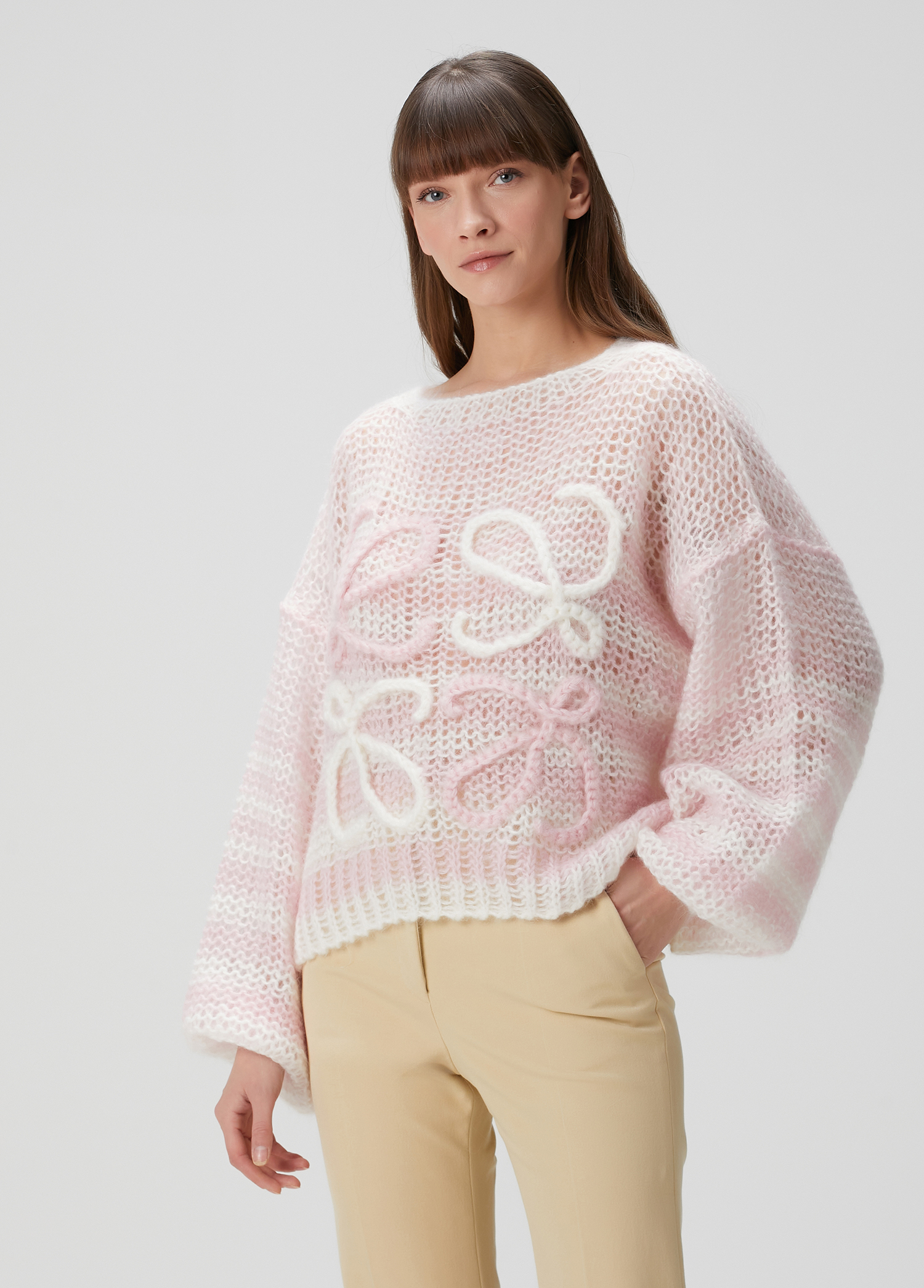 Pink White Logo Detailed Wool Knitwear