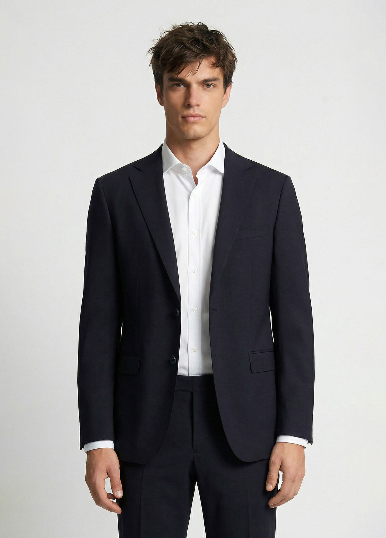 Slim Fit Lacivert Mono Yaka Yünlü Takım Elbise