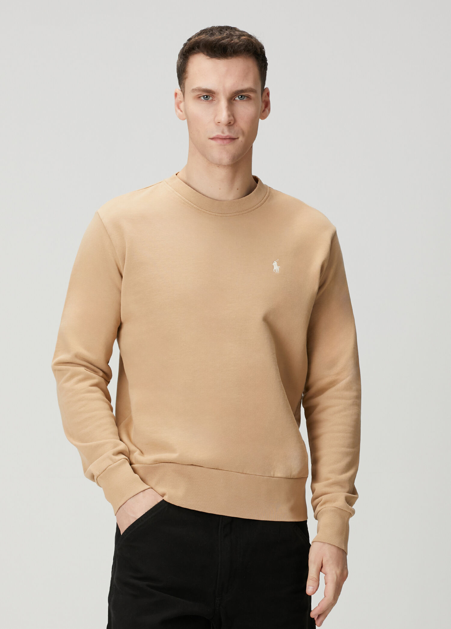 Bej Logo Nakışlı Sweatshirt