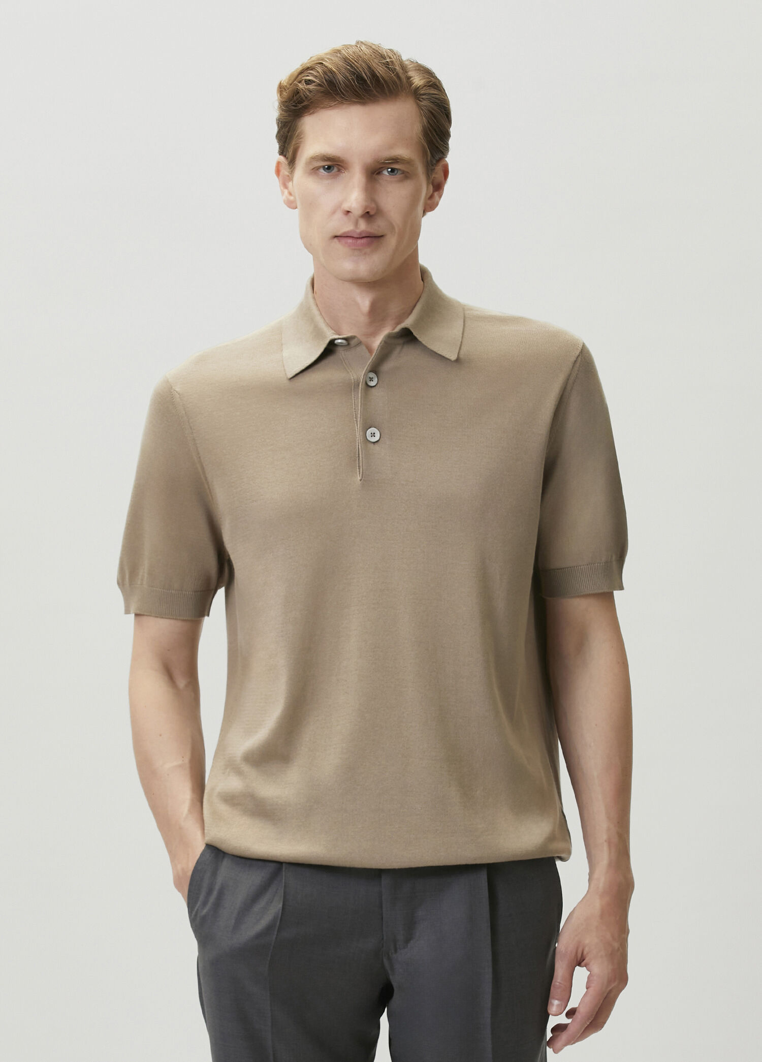 Beige Short-Sleeved Polo Shirt