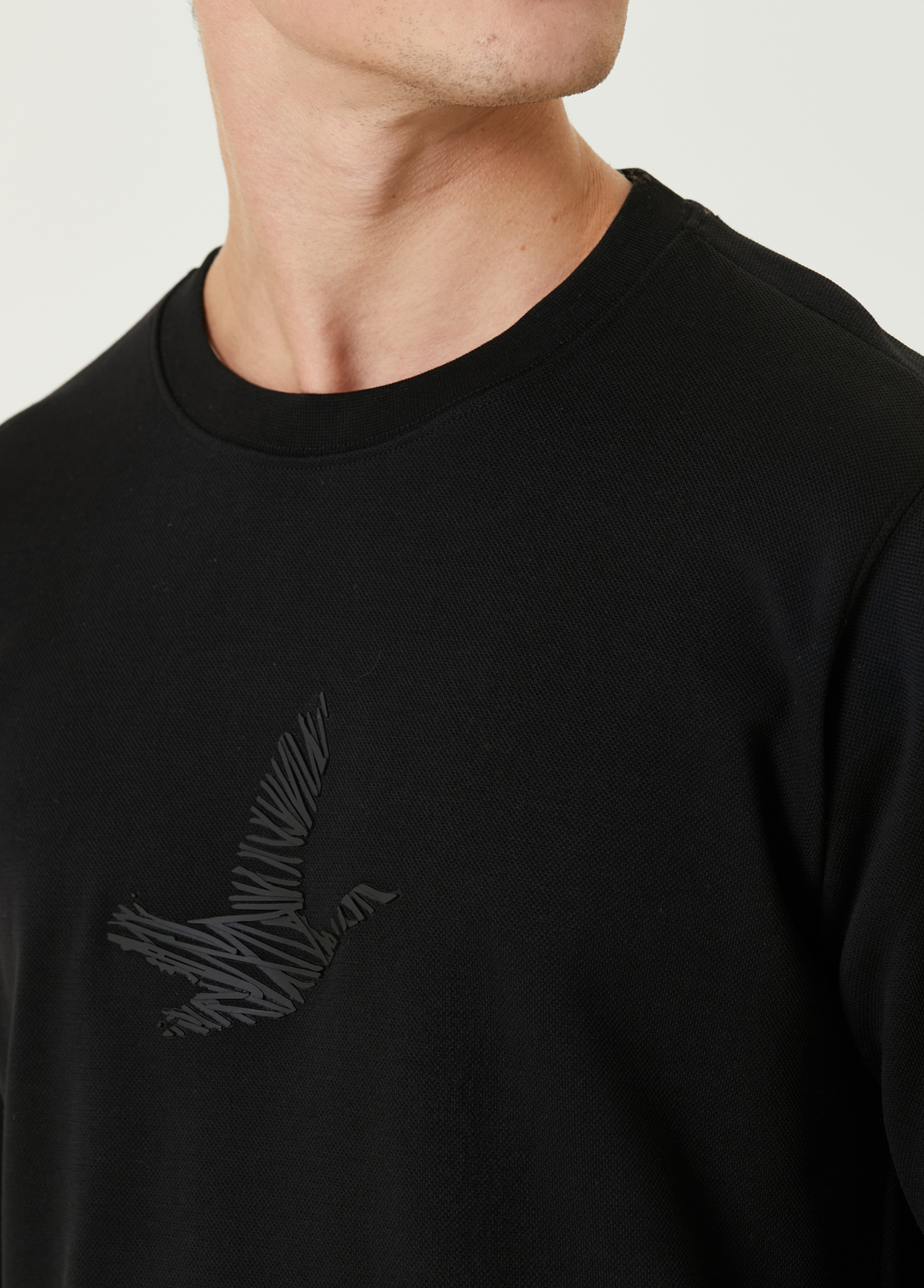Siyah Karalama Kuş Enjeksiyonlu Pike T-shirt_5