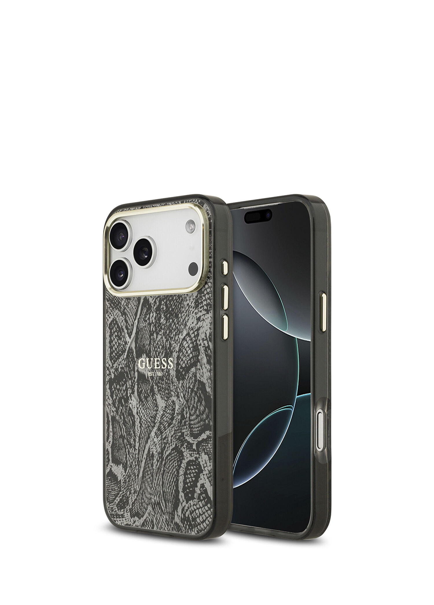 Guess - iPhone 17 Pro Max Şarj Özellikli azı Logolu Python Desenli Magsafe Uyumlu Telefon Kılıfı - Siyah