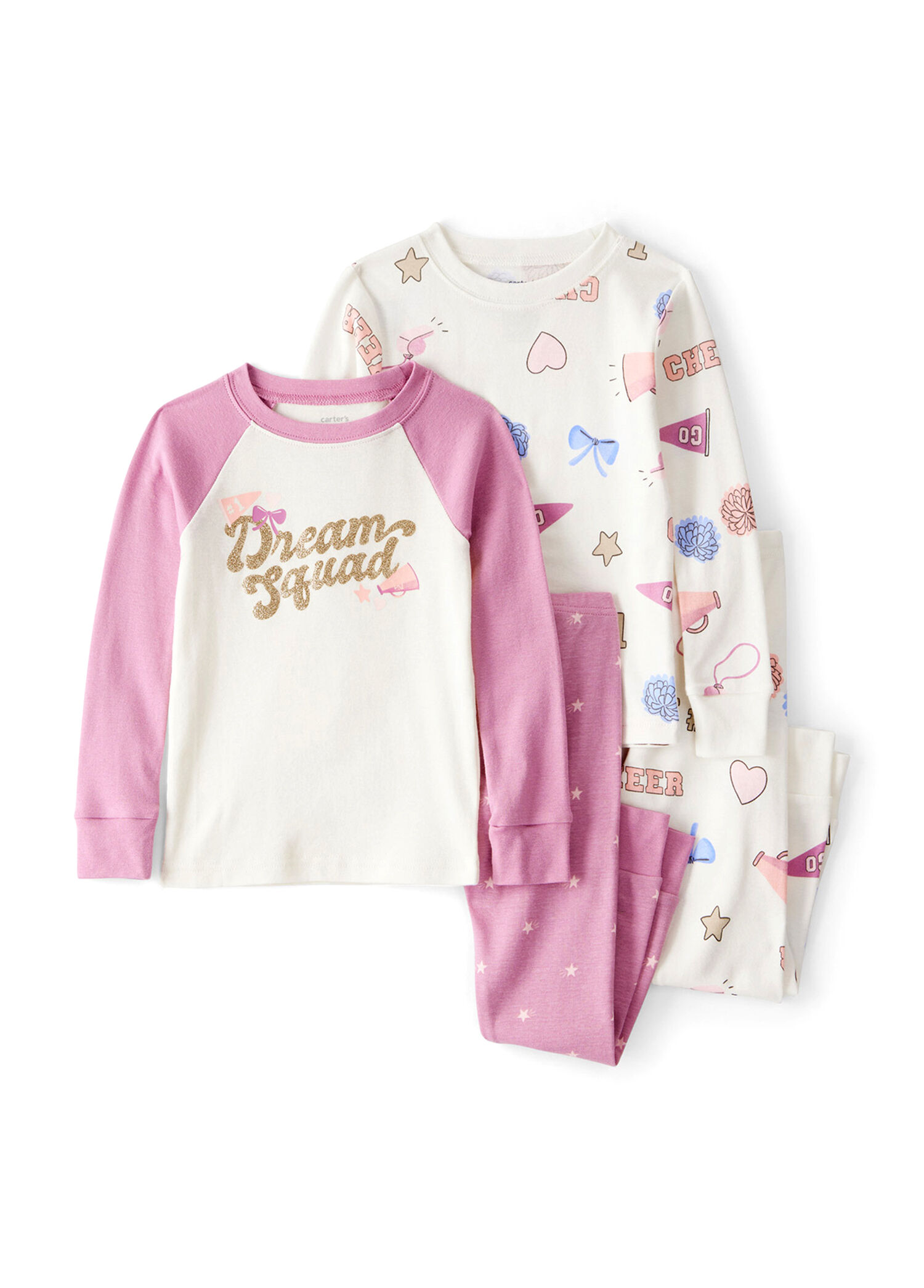 Desenli Ekru Kız Çocuk 4'lü Pijama Takımı