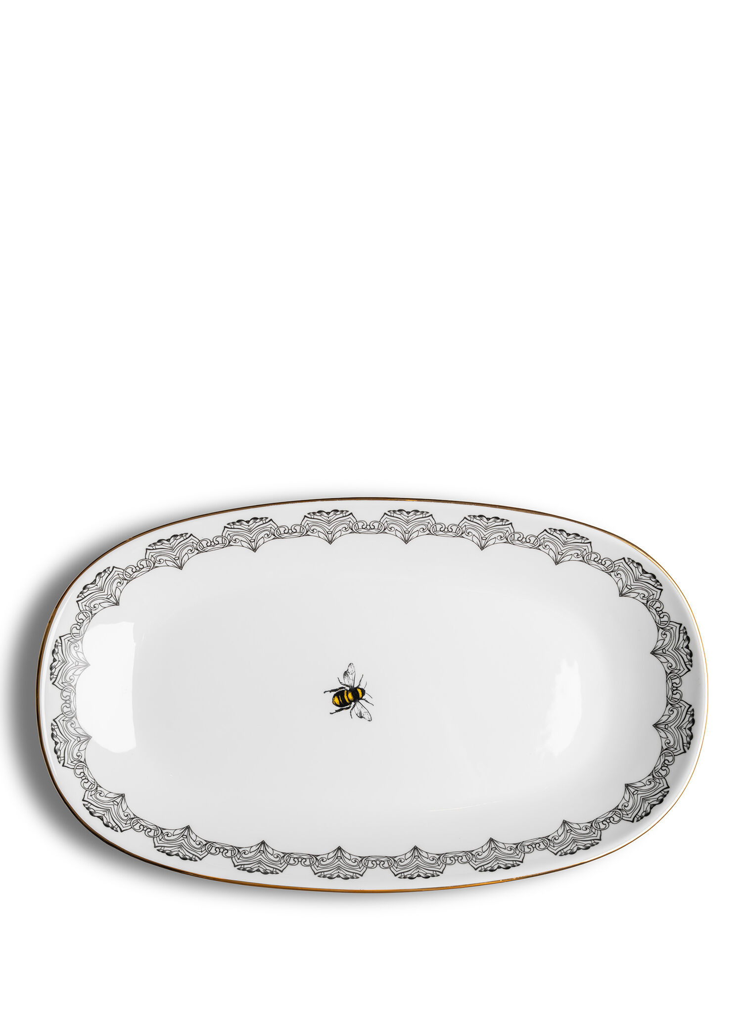 Bee Happy Collection Arı Desenli Porselen Kayık Servis Tabağı 29 cm
