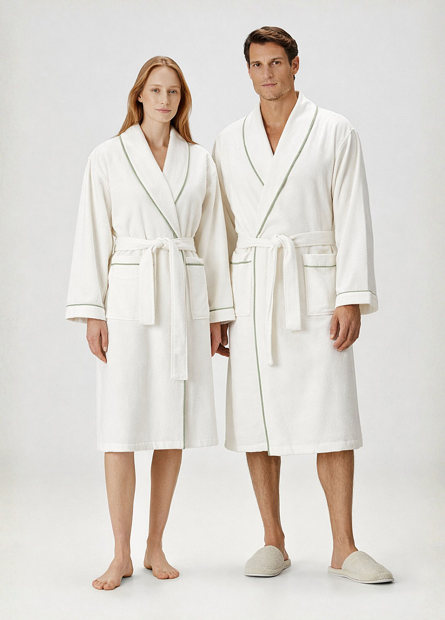 Dolce Yeşil Çizgili Bambu Unisex 2'li Bornoz Takımı