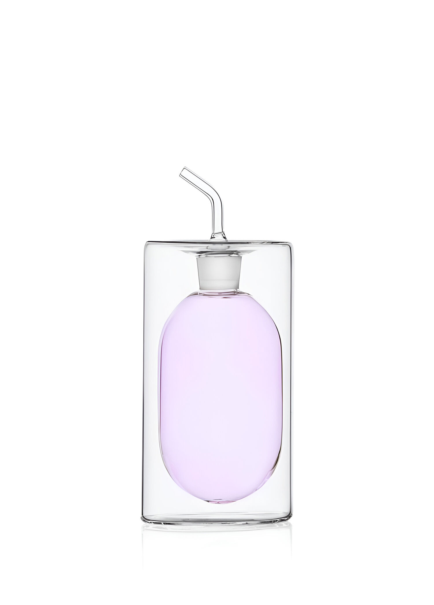 Cilindro Çift Duvarlı Pembe Borosilikat Cam Yağ Şişesi 250 ml
