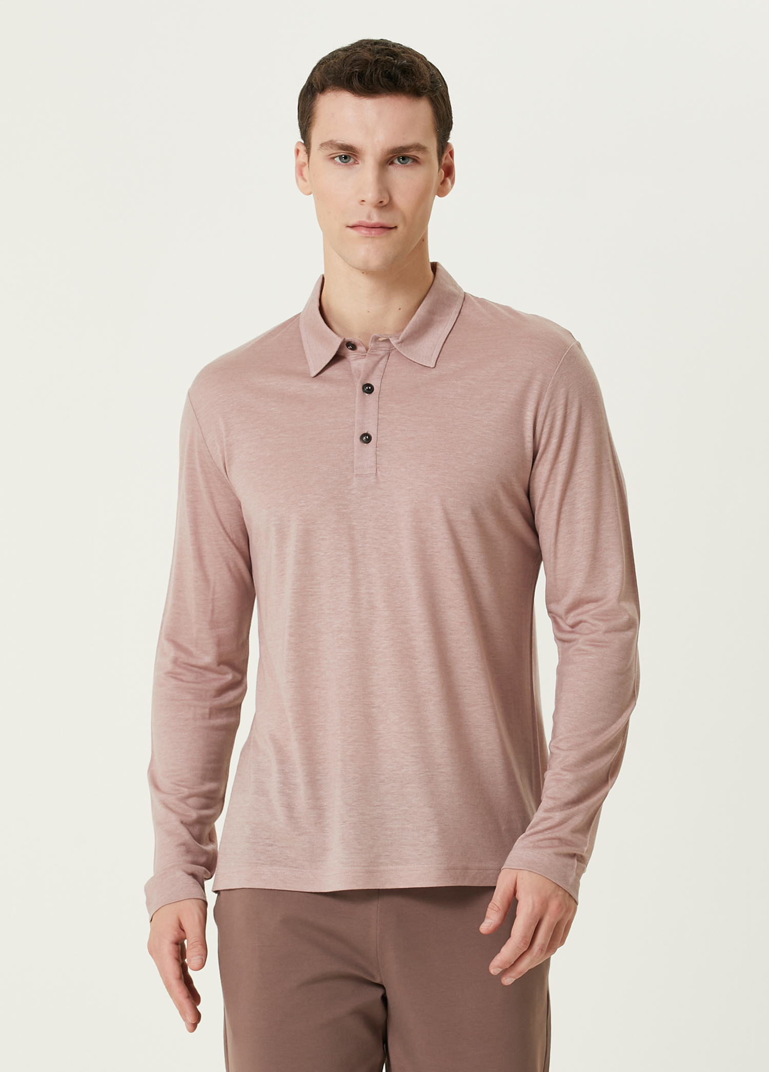 Pembe Polo Yaka Sweatshirt