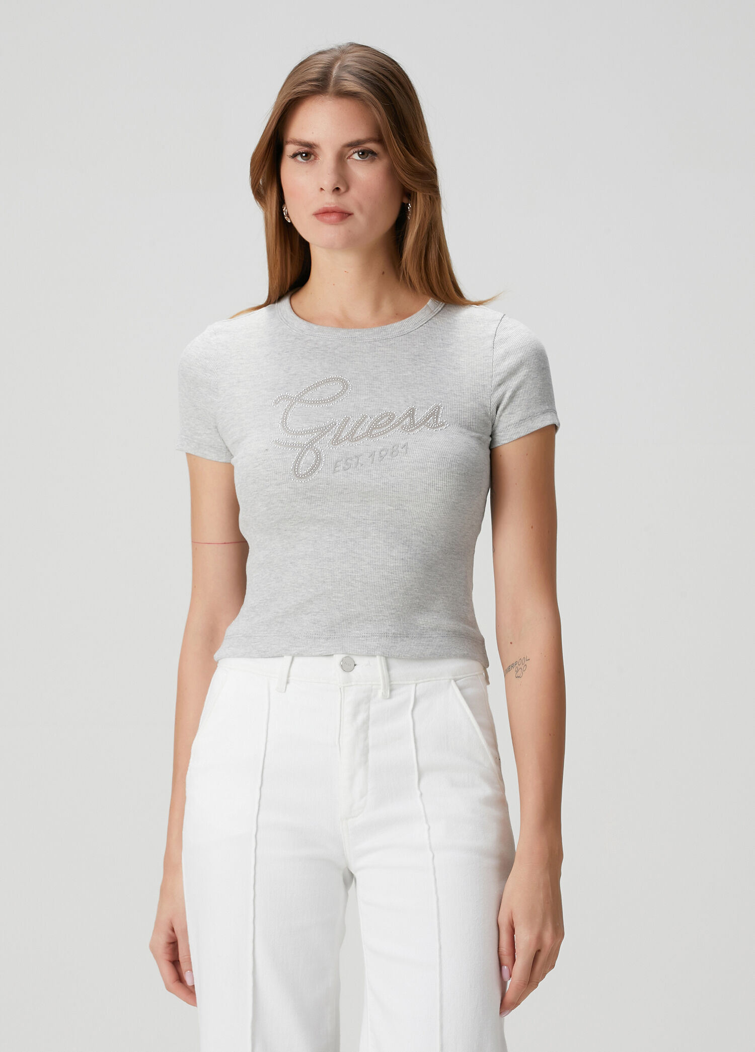 Studs Slim Fit Gri T-shirt