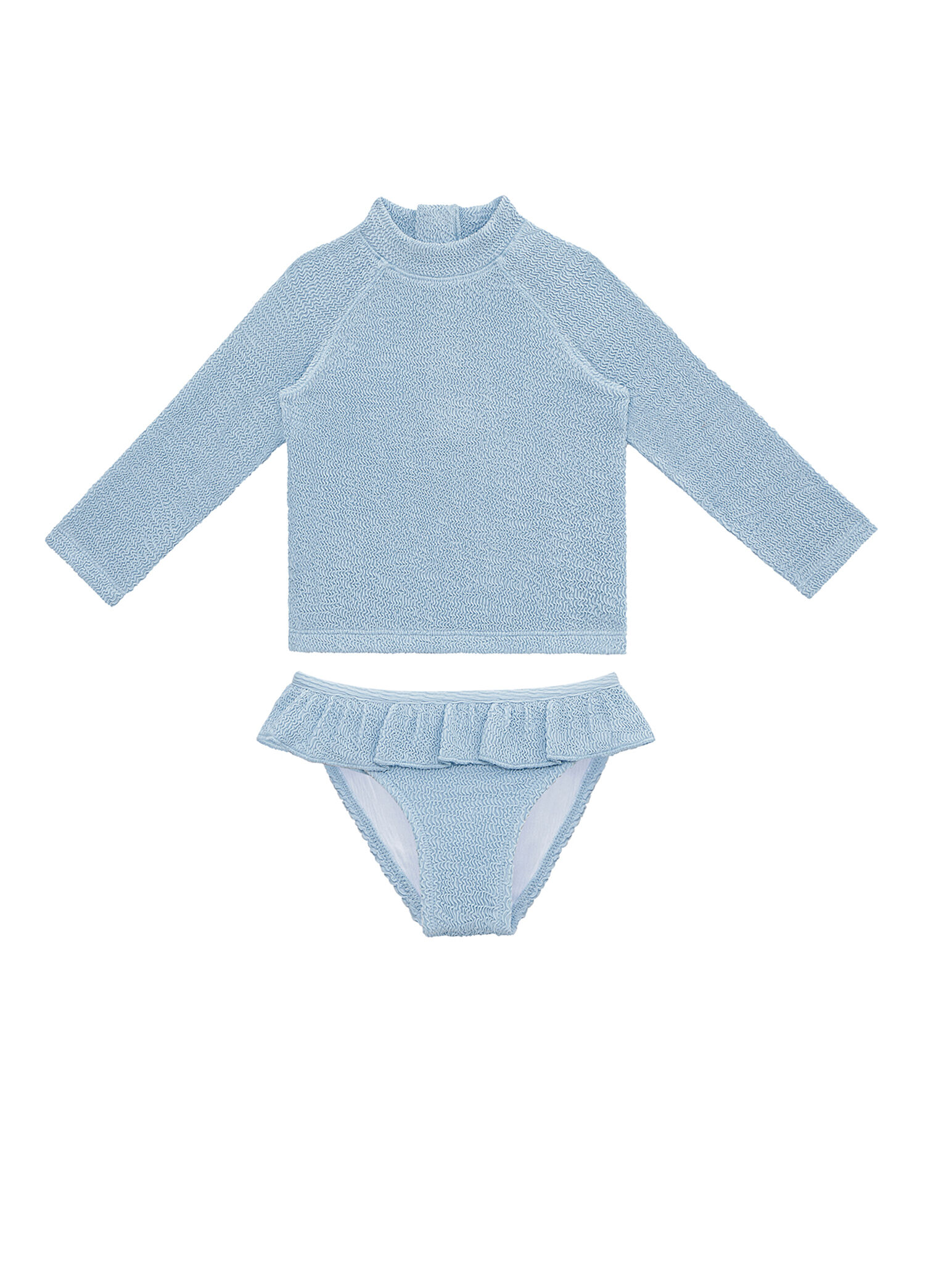 Pure Blue Dokulu UV Korumalı Uzun Kollu Kız Bebek Mayo Seti