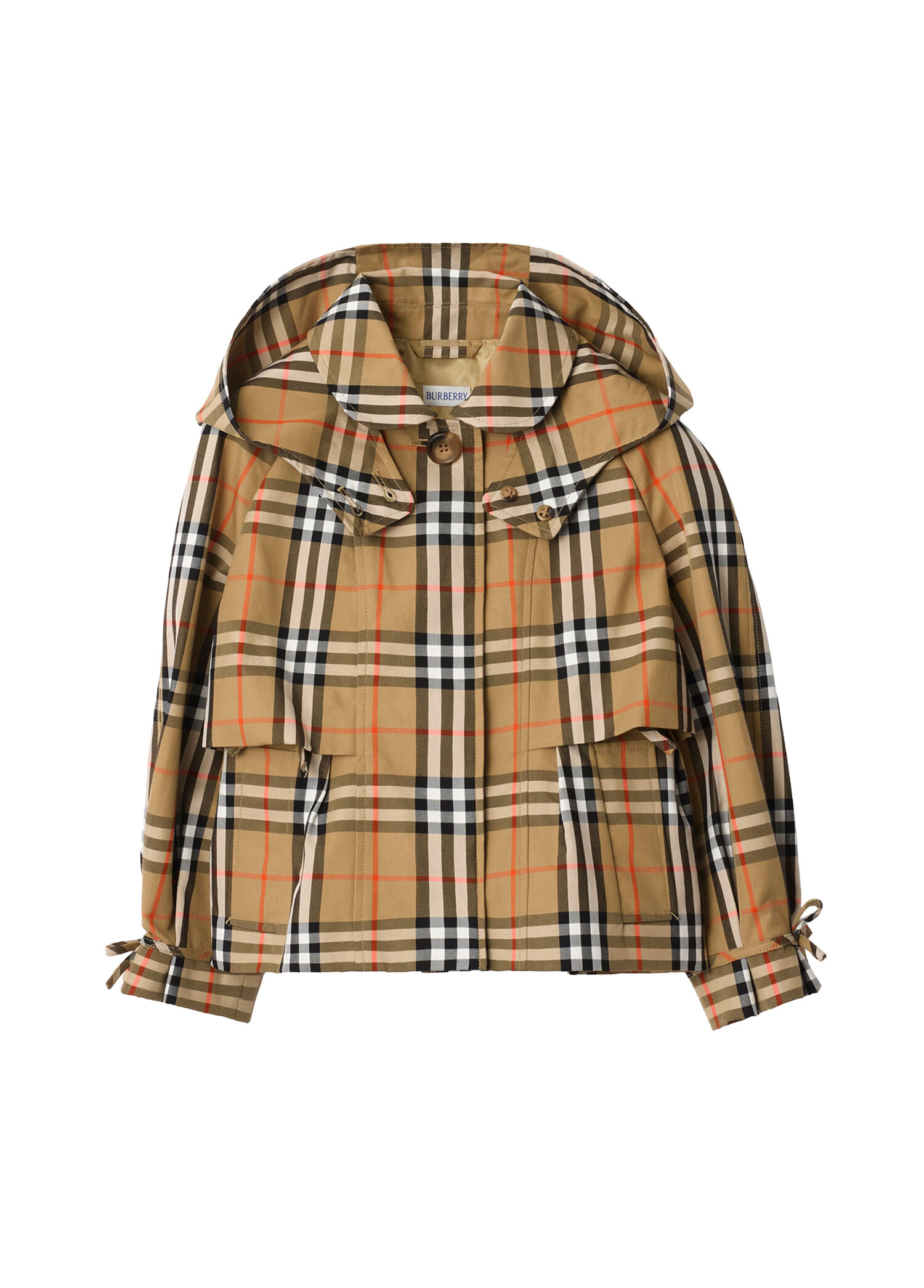 Kımberley Check Ekoseli Bej Kapüşonlu Unisex Çocuk Mont