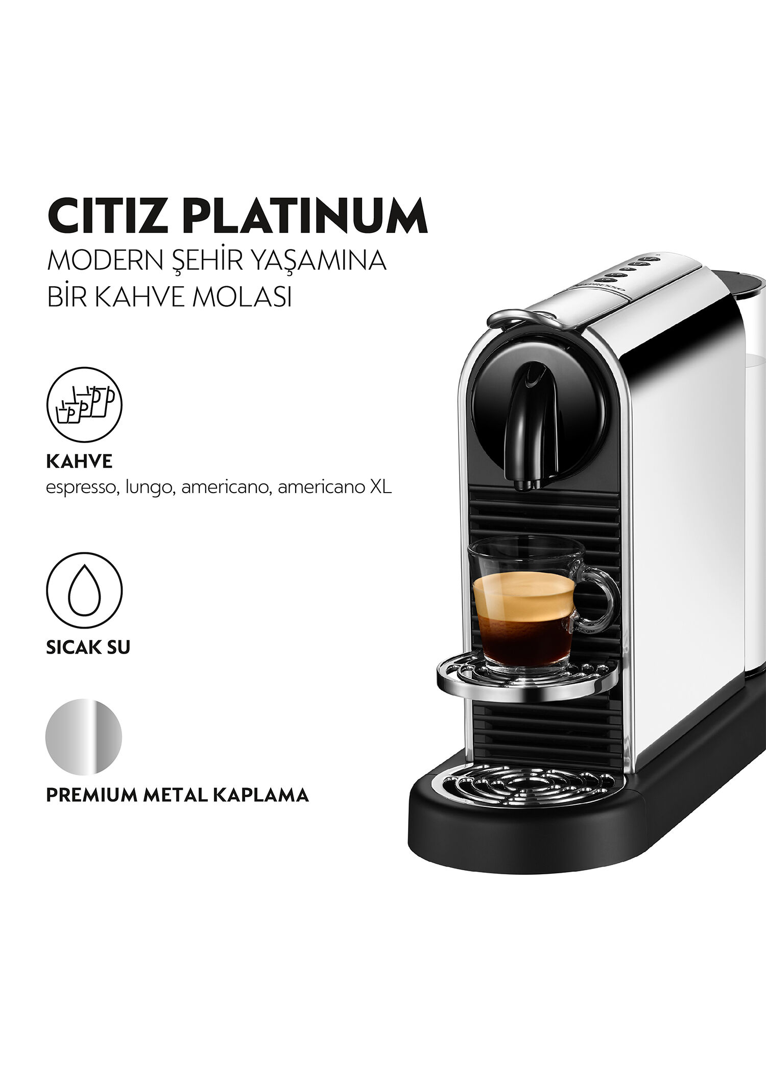 Nespresso - D140 Citiz Platinum Çelik Kapsüllü Kahve Makinesi - Gümüş
