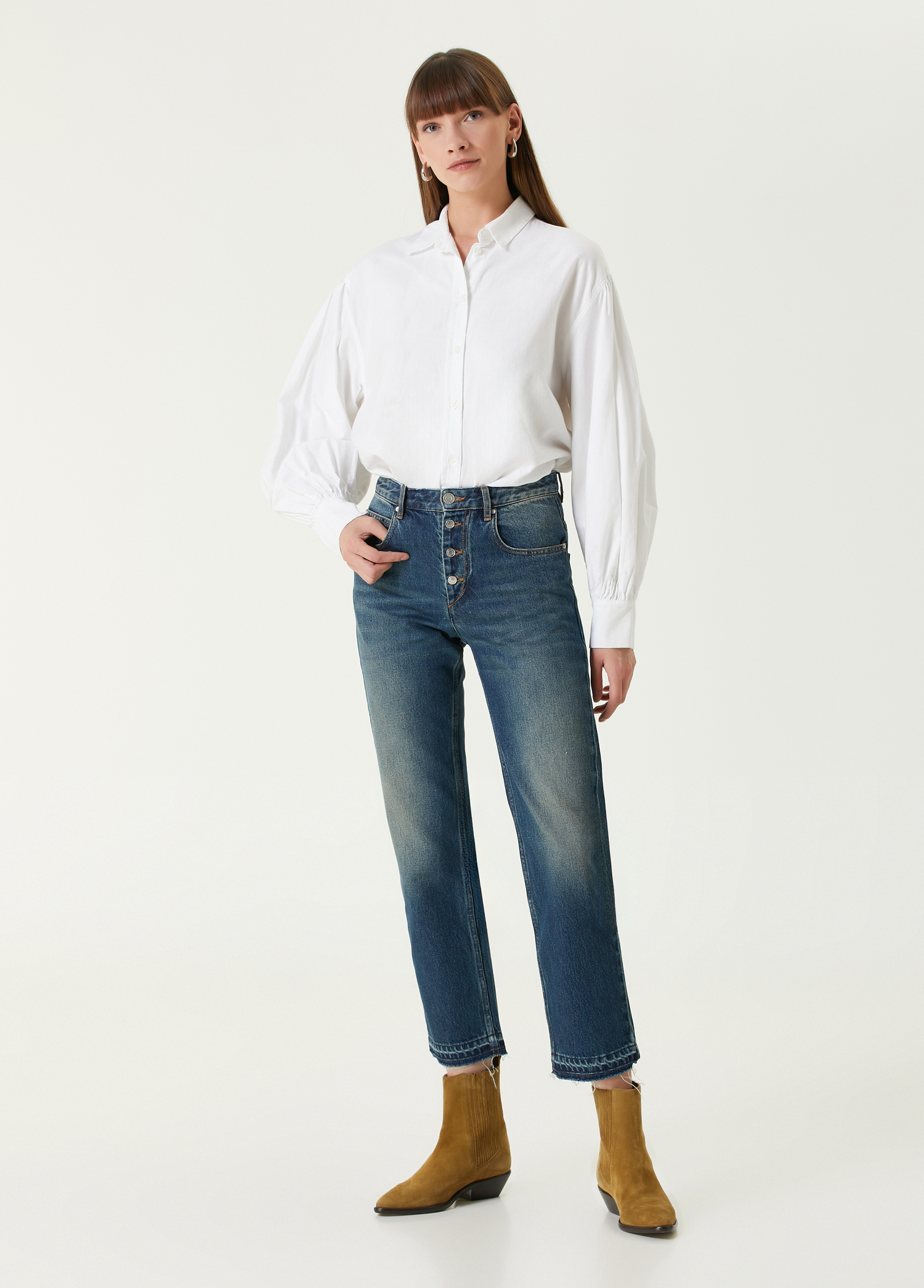 Jemina Mavi Crop Straight Jean Pantolon