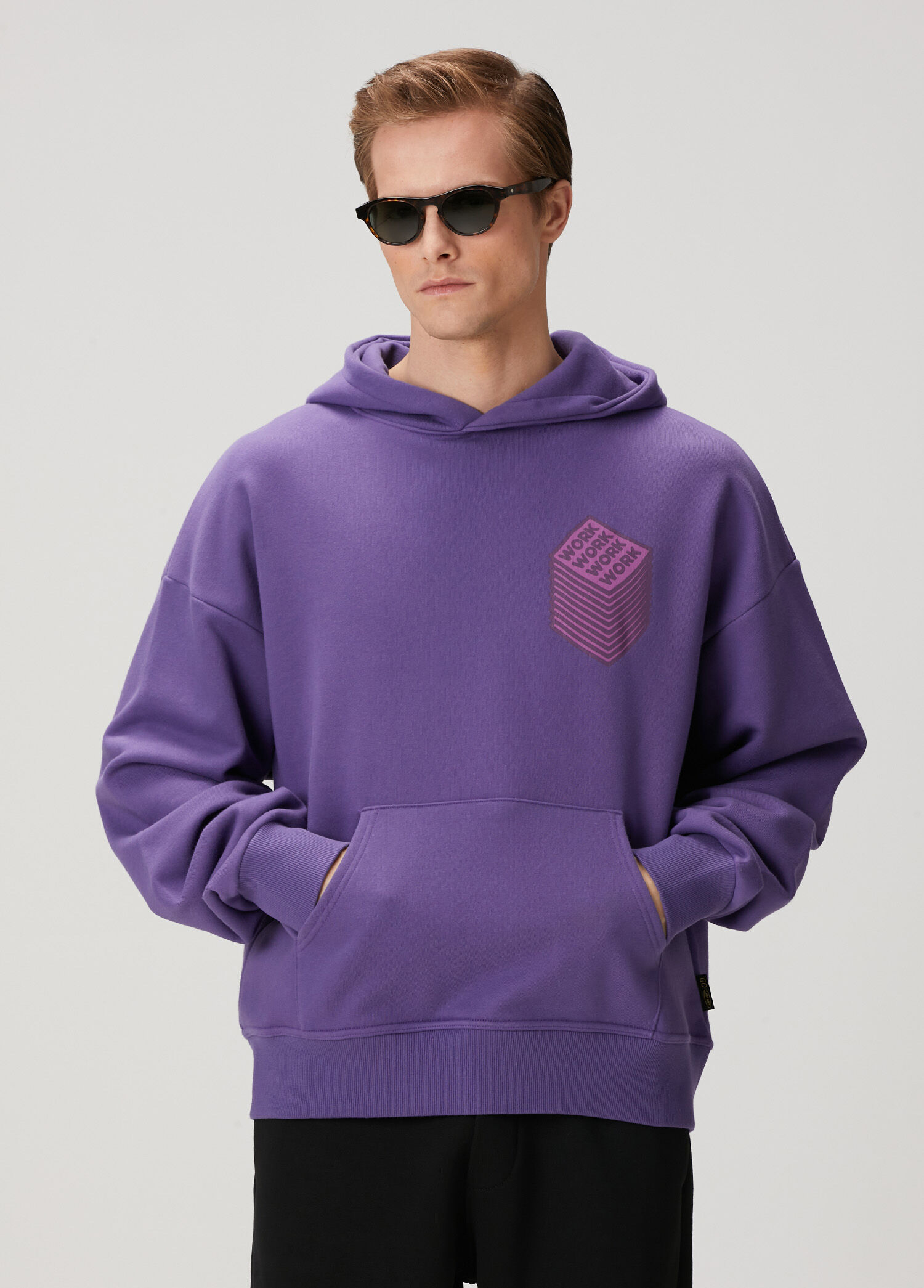 Loose Fit Enthusiasm Mor Kapüşonlu Sweatshirt