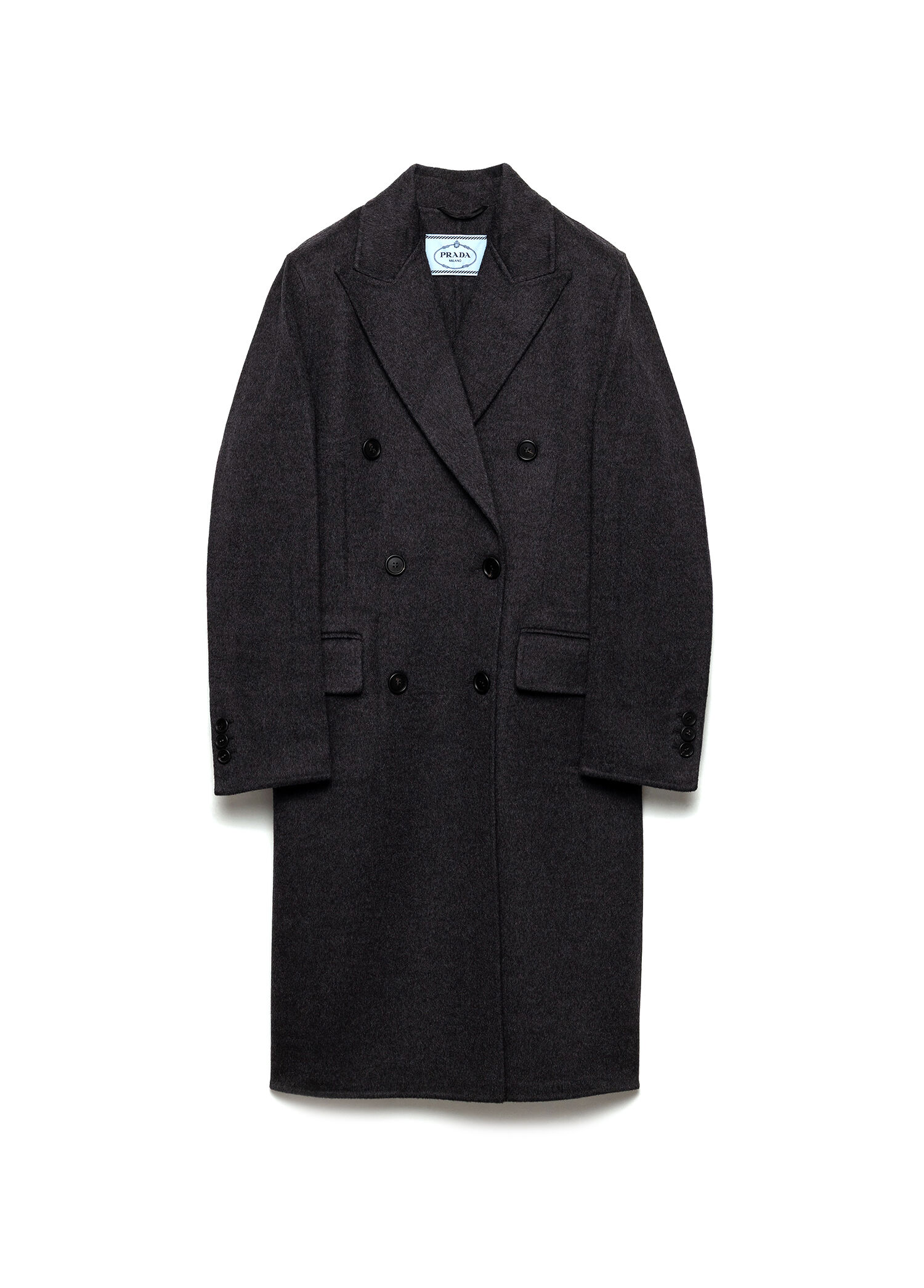 Gri Çift Dokuma Cashwool Kruvaze Palto