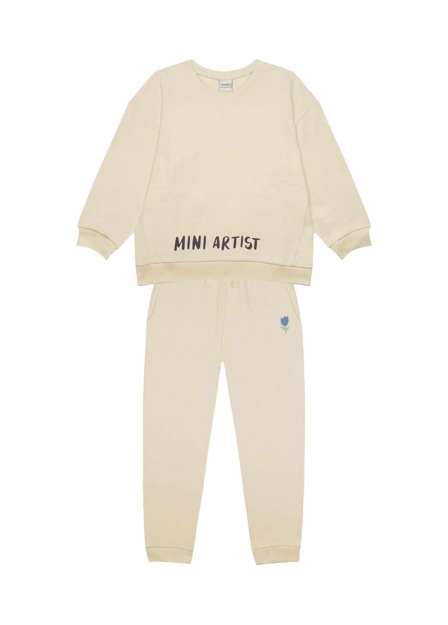 Mini Artist Krem Uzun Kollu Kız Çocuk Sweatshirt & Eşofman Takımı