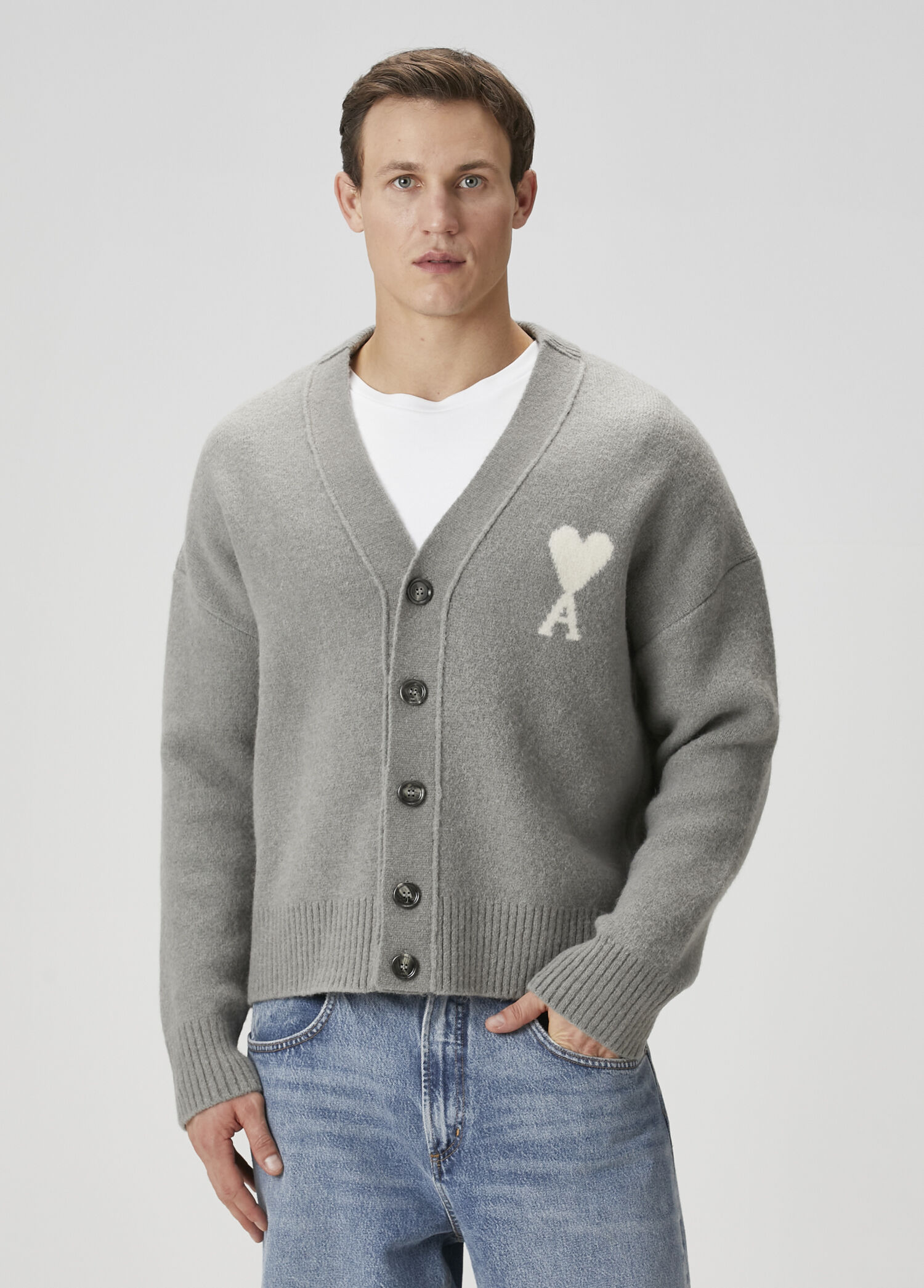 Gray Ami Paris Gray Men Grey Wool Knit Cardigan 1814560 | Beymen