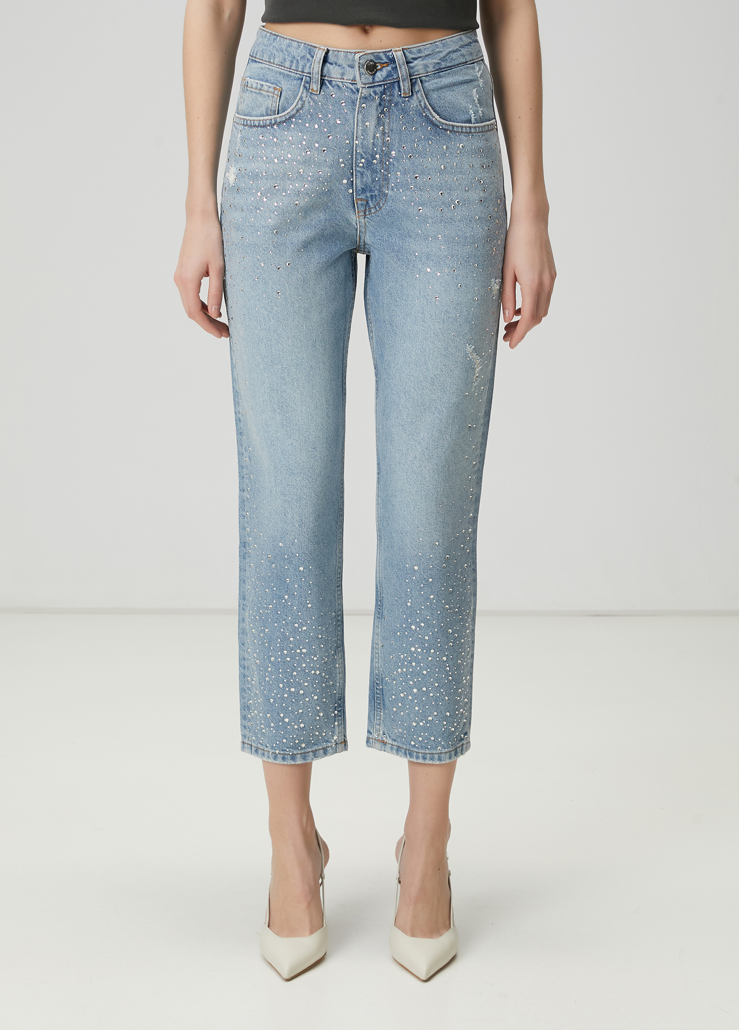 Mavi Taşlı Slouchy Jean Pantolon_2