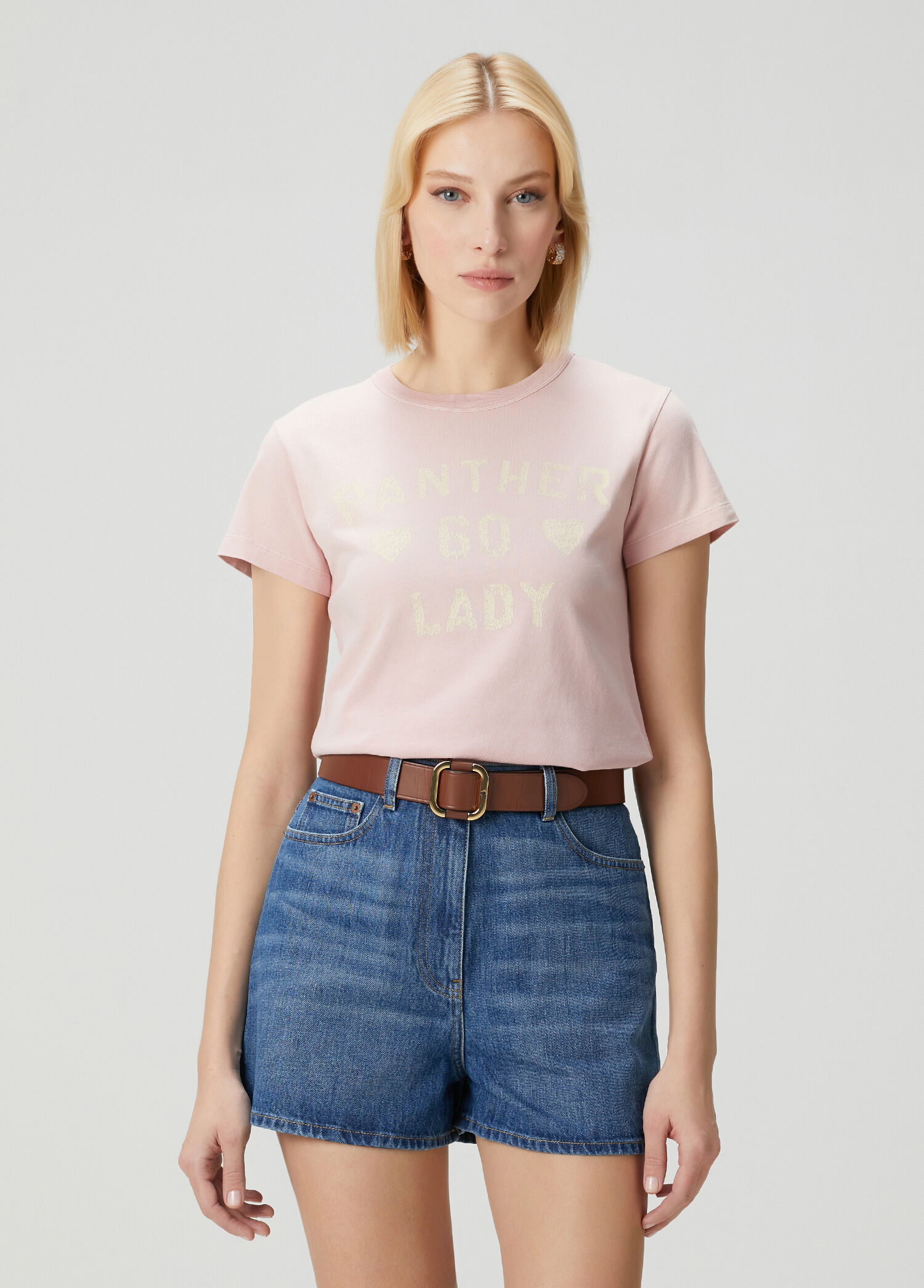 Pembe Beyaz Slogan Baskılı T-shirt