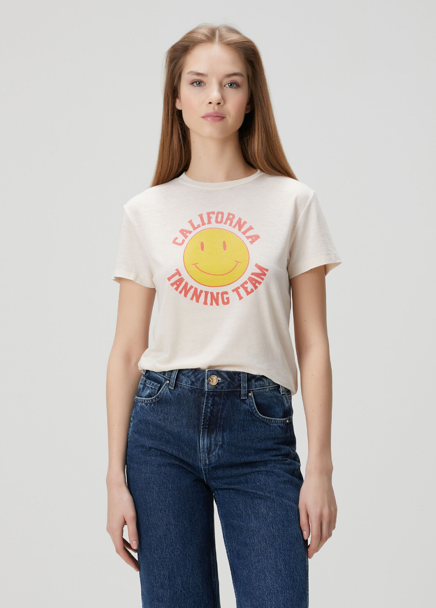Krem Baskılı T-shirt