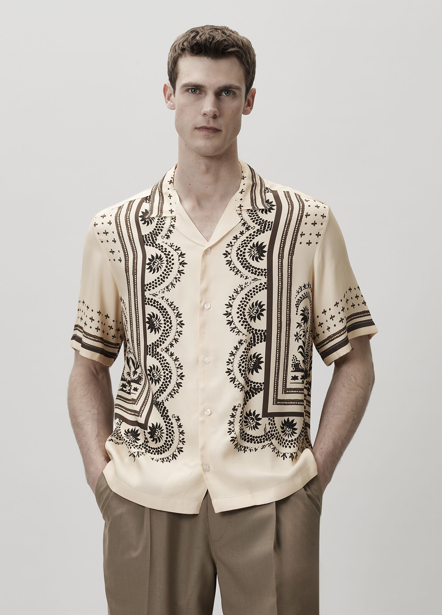 Beige Print Short-Sleeved Shirt