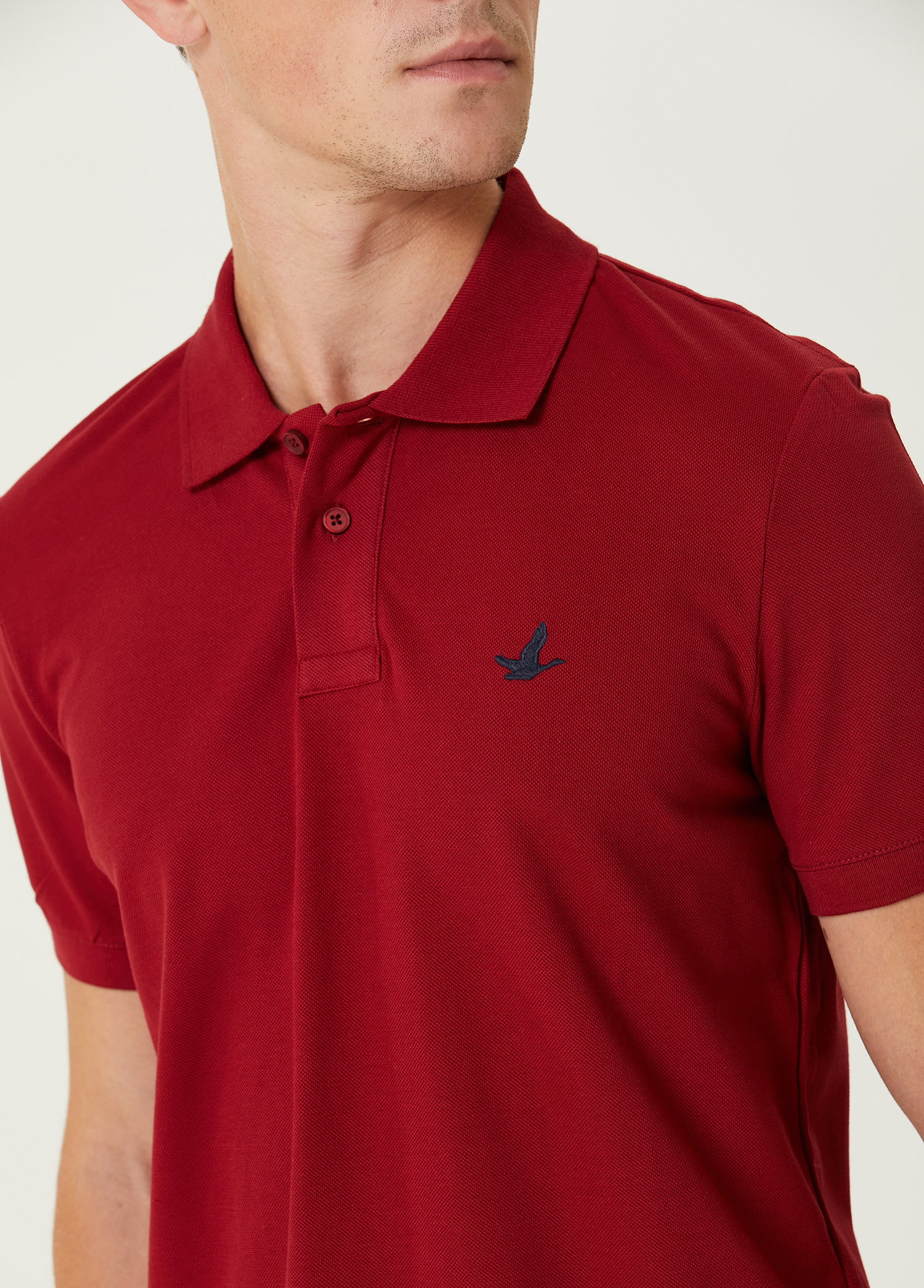 Comfort Fit Bordo Polo Yaka T-shirt_3