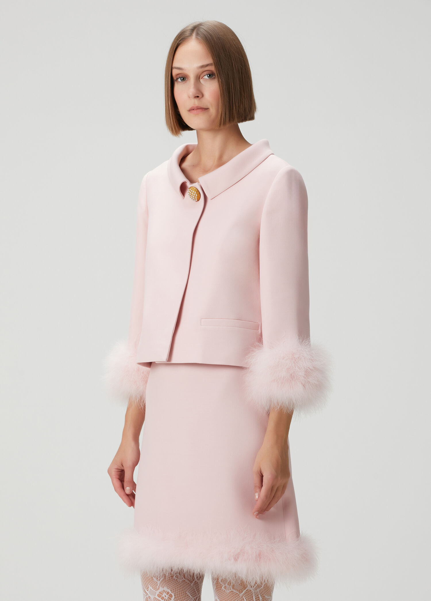 Crepe Couture Pembe Yün Ceket