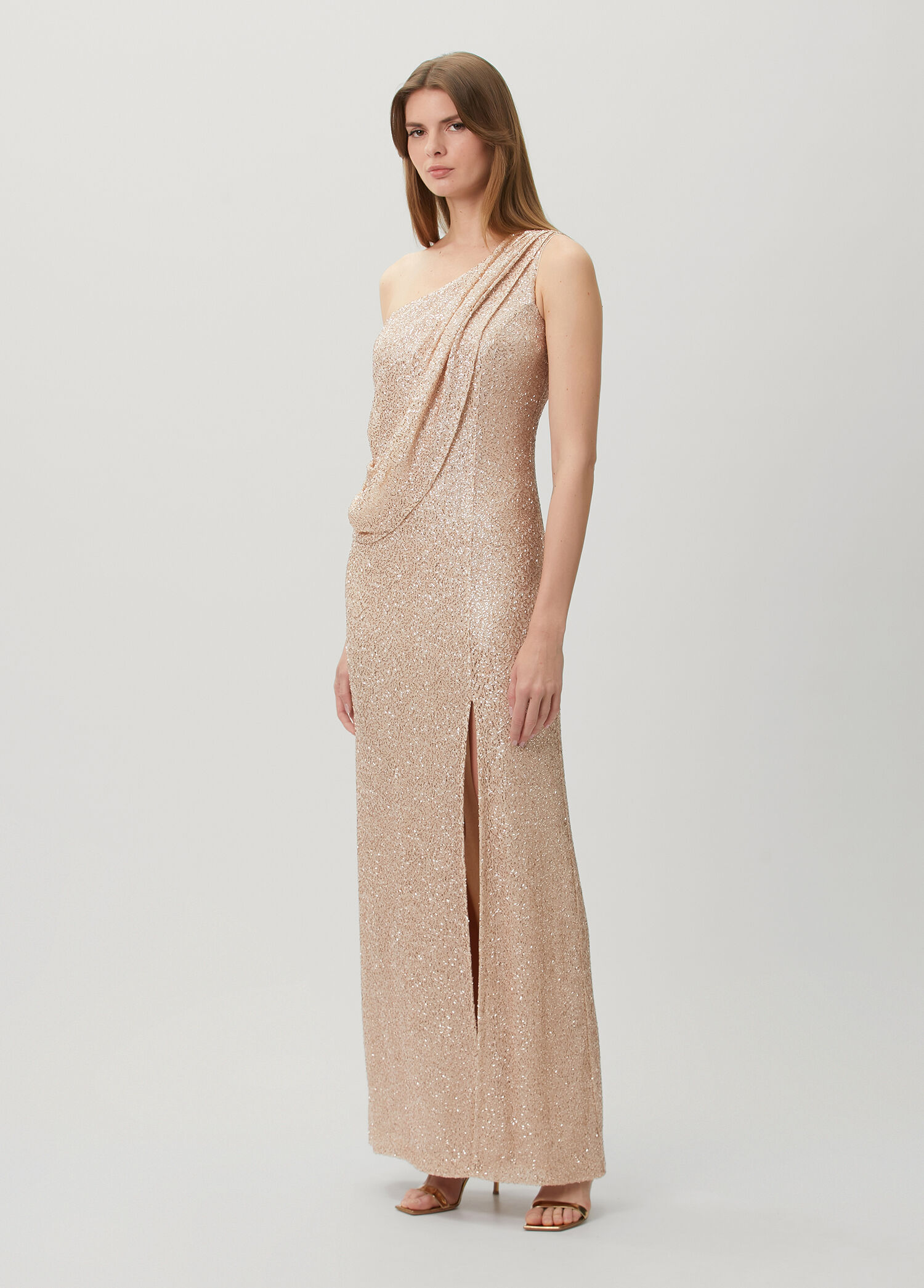 Nora Rose Gold İşlemeli Maksi Abiye Elbise