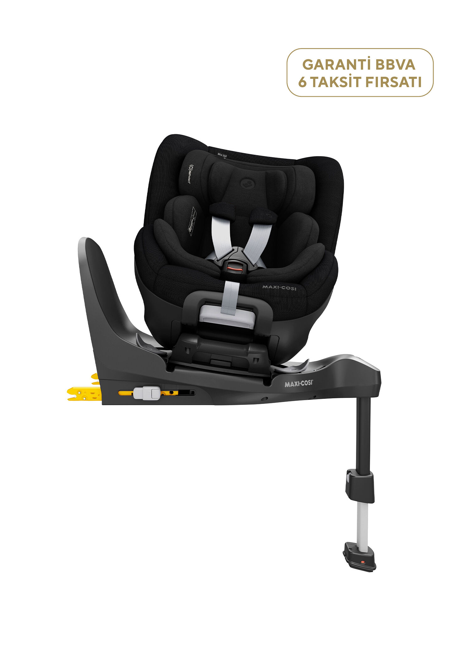 Mica 360 Pro I-Size SlideTech Kızaklı İsofix'li 360° Dönebilir Yatabilir 0-18 kg Authentic Black Bebek Oto Koltuğu