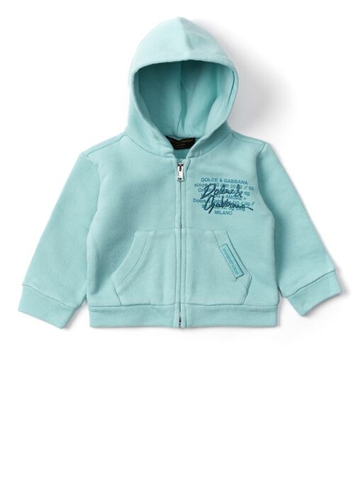 Dolce Gabbana Mavi Kapusonlu Logolu Erkek Bebek Sweatshirt Yesil