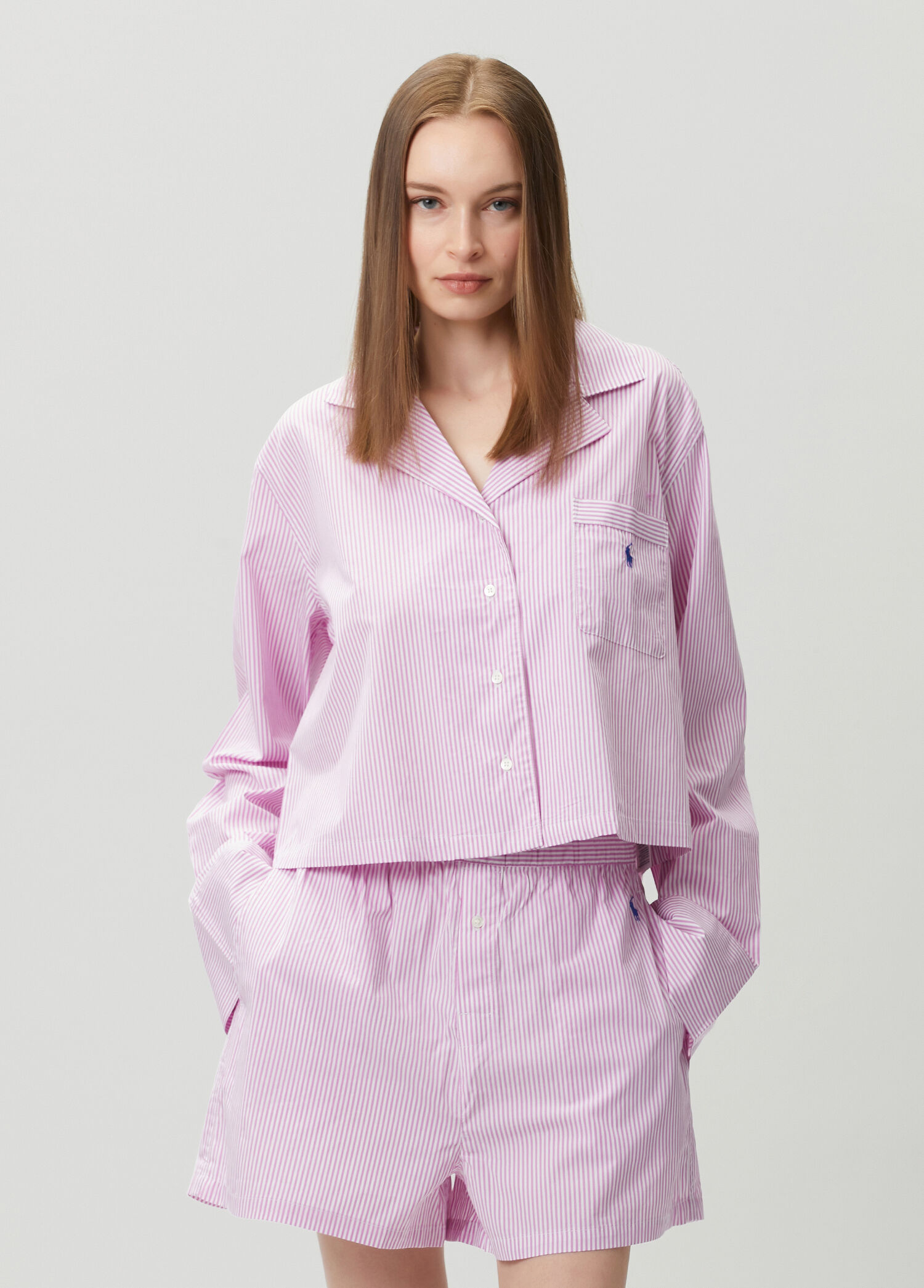 Beyaz Mor Çizgili Pijama Takımı