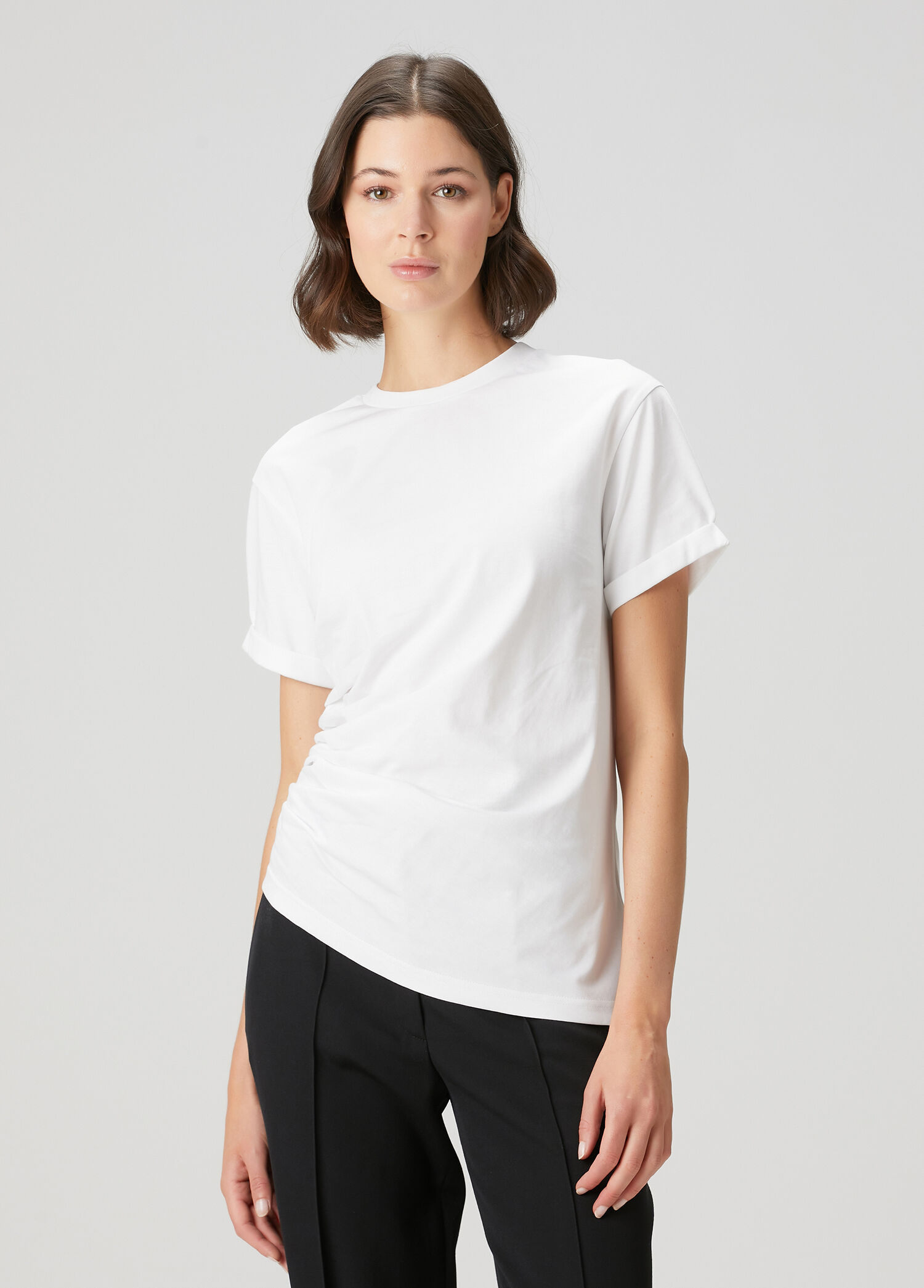 Beyaz Drape Detaylı T-shirt