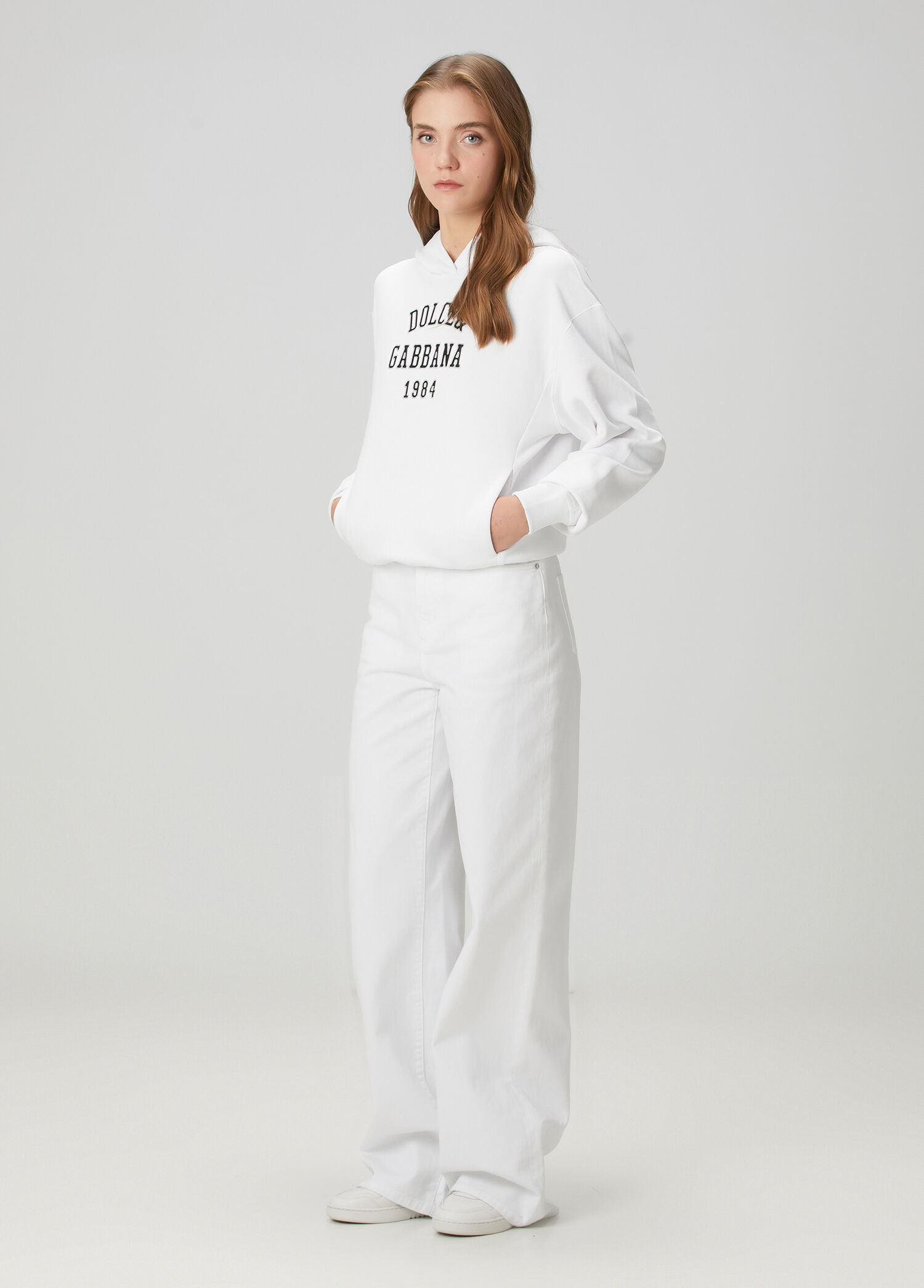 Dolce&Gabbana Beyaz Kadın Beyaz Kapüşonlu Logolu Sweatshirt