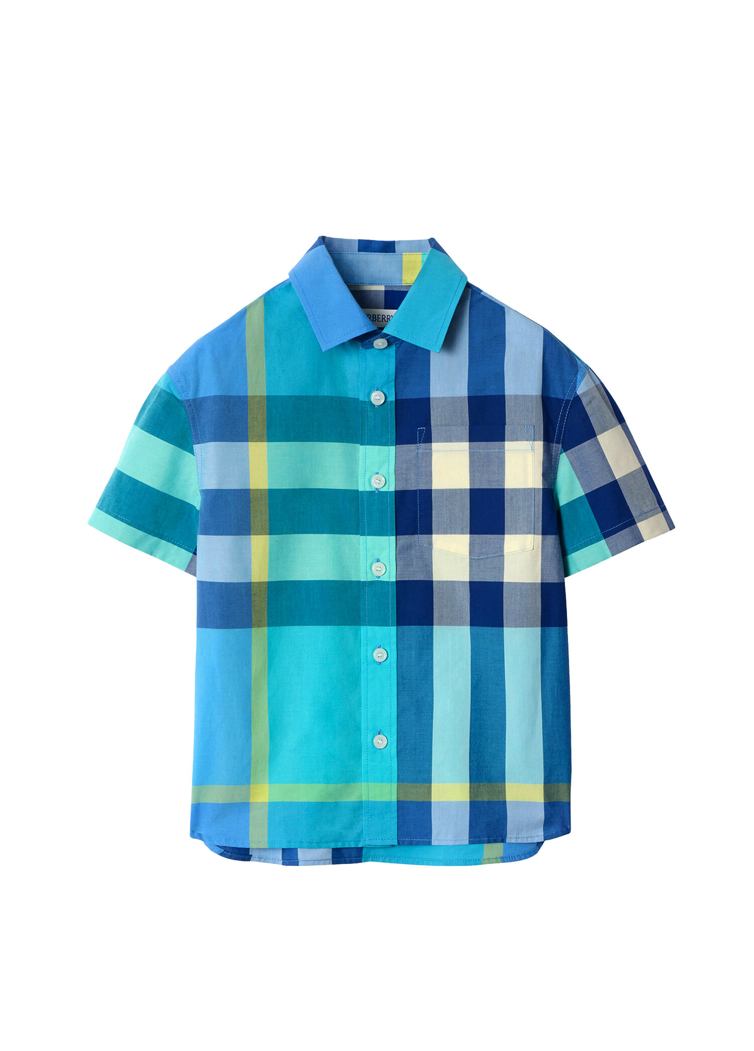 Check Mavi Kısa Kollu Unisex Çocuk Gömlek