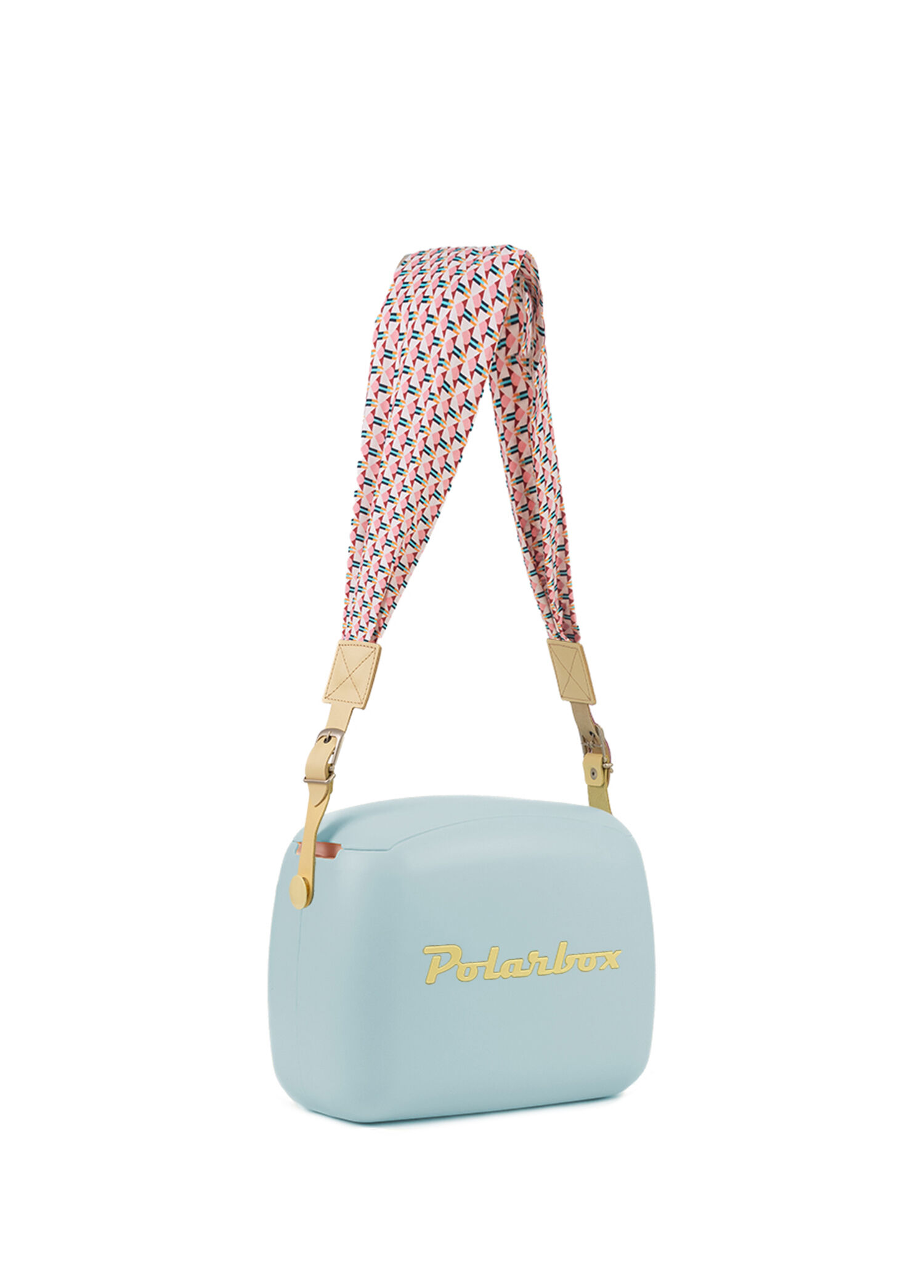 P Polarbox Prinkstyle Geometric Classic Sky Blue Yellow Cold And Warm Holder Lunch Box With Cotton And Leather Strap 6 Lt