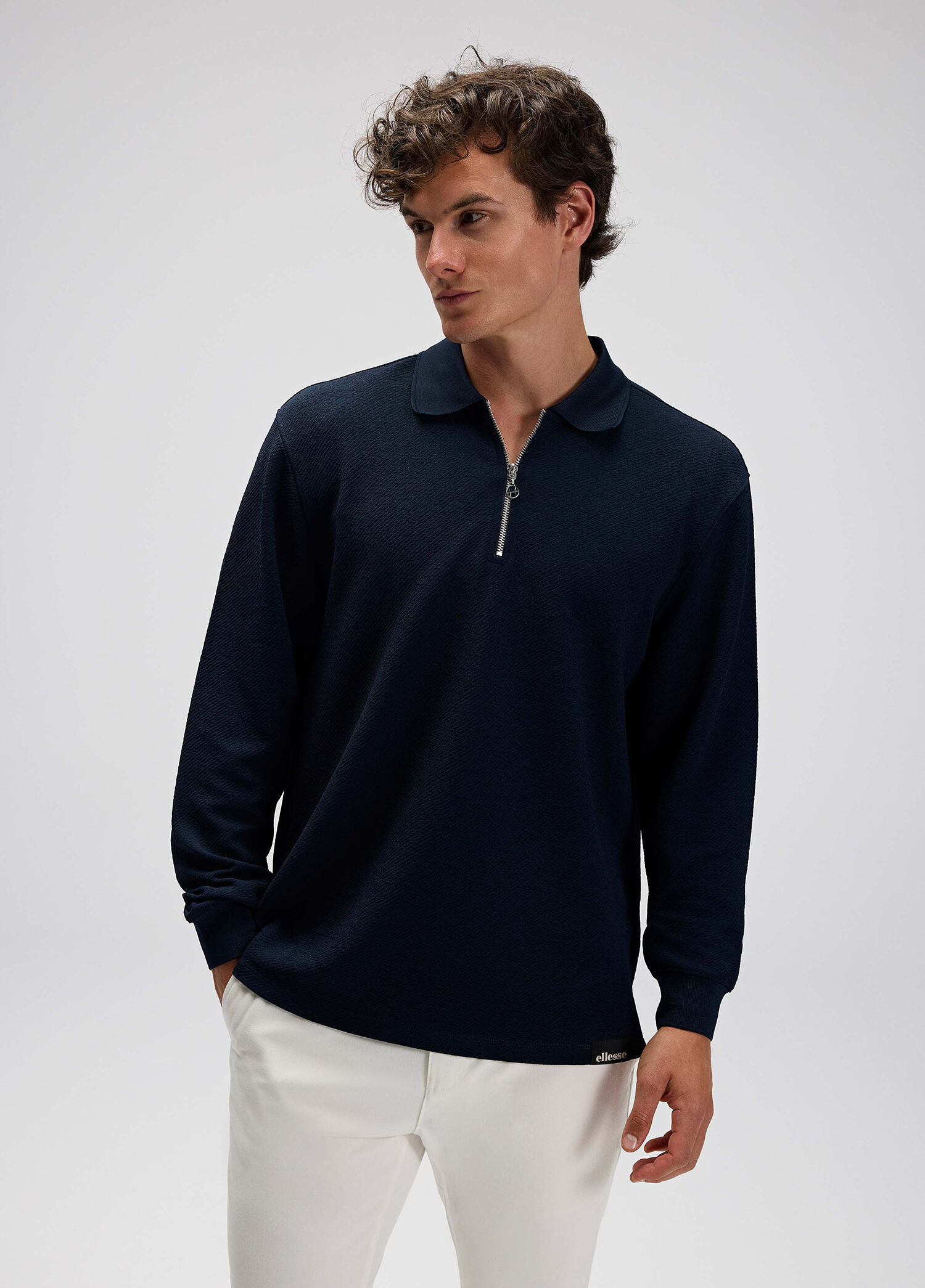 Lacivert Polo Yaka Uzun Kollu Erkek Sweatshirt EM601-NV
