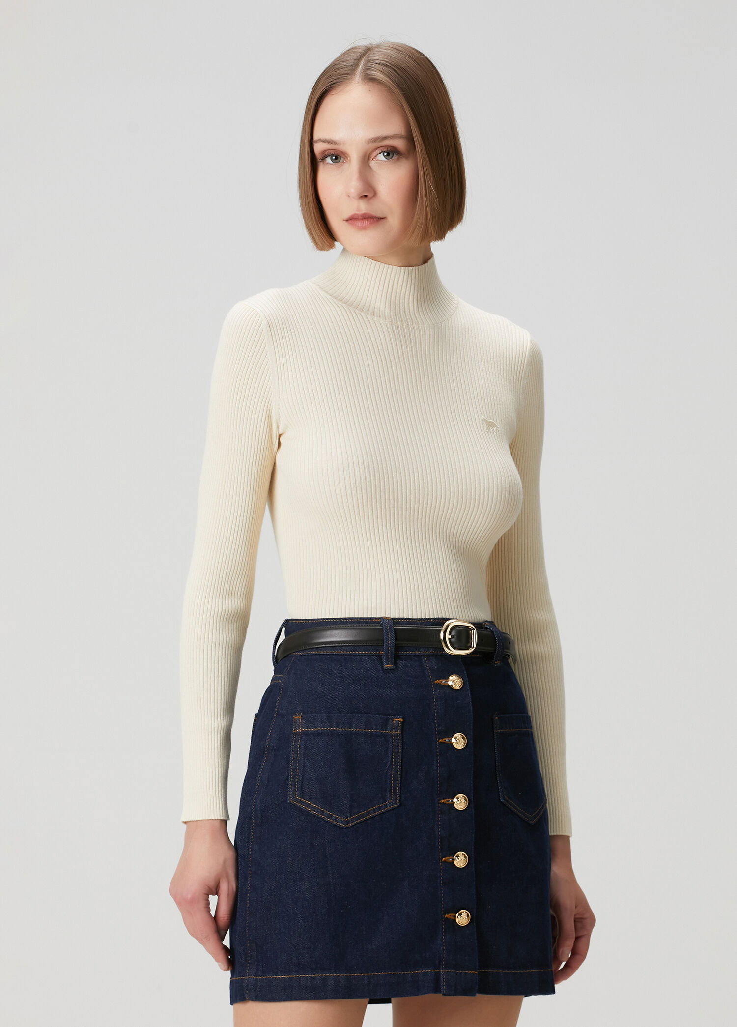Ecru Ribbed Wool Sweater