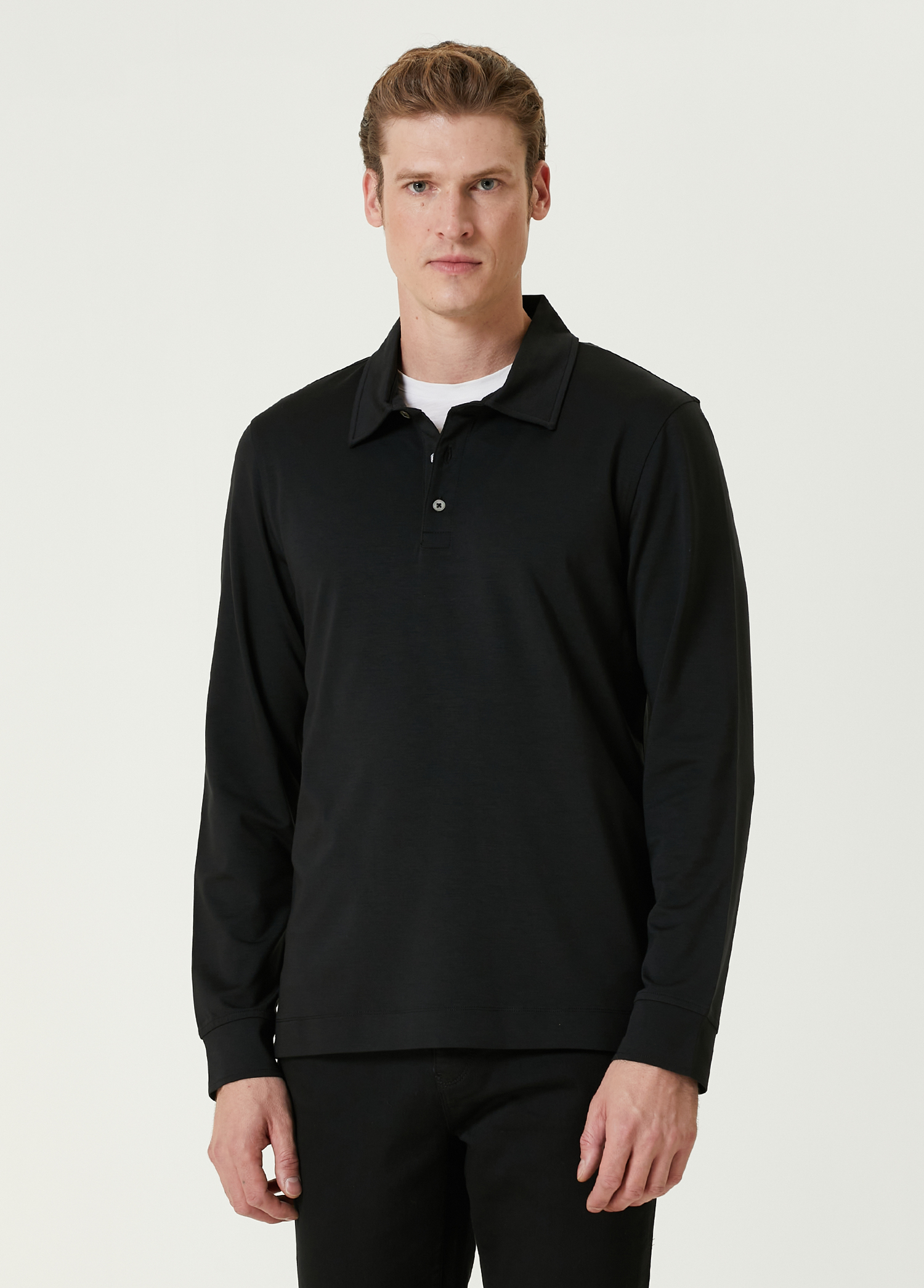 Siyah Polo Yaka Sweatshirt