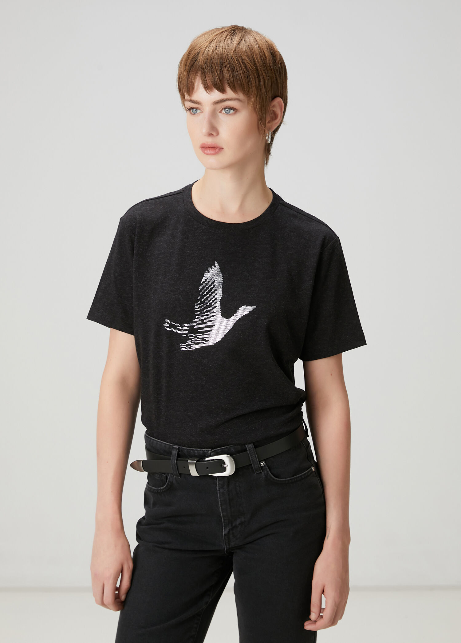 owl Tシャツ Beymen Club - Antrasit Hotfix Kuş Logolu T-shirt