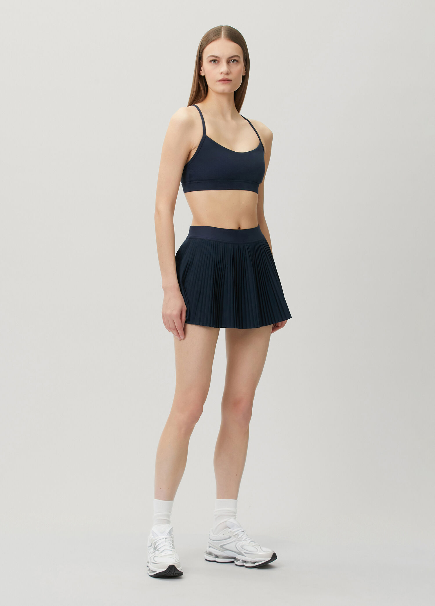 Varsity High-Rise Lacivert Pileli Tenis Eteği