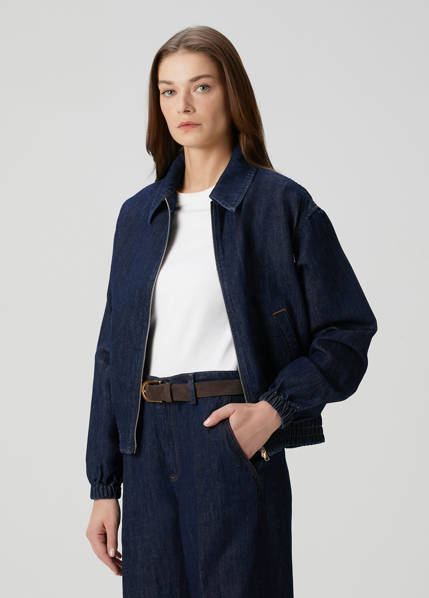 Koyu Mavi Denim Bomber Ceket