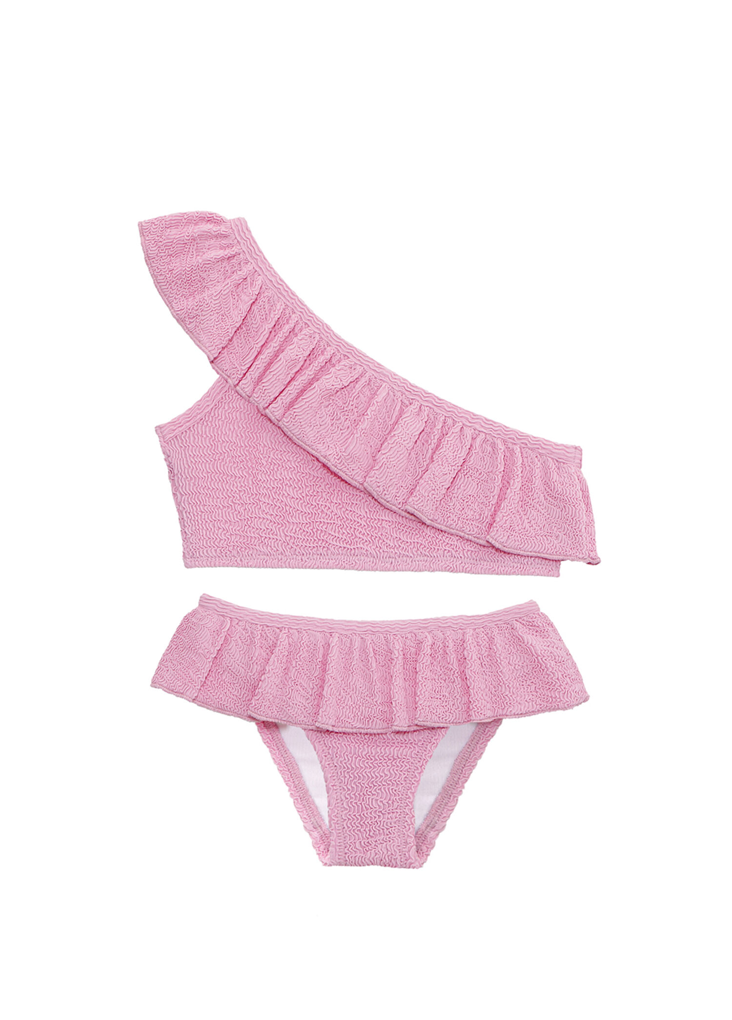 Pink Frosting UV Korumalı Fırfırlı Dokulu Tek Omuz Kız Çocuk Bikini Takımı