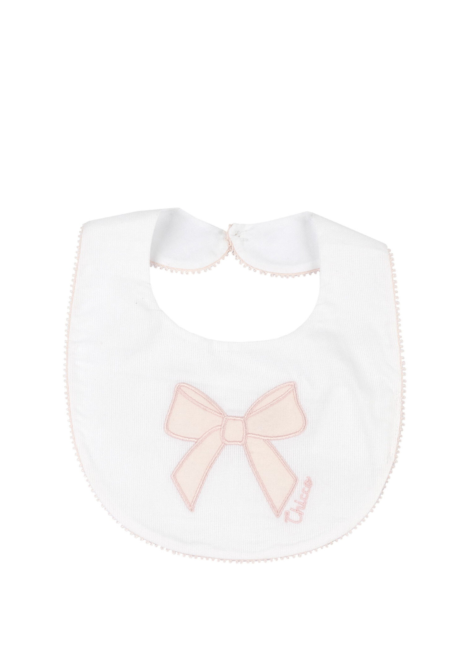 İşlemeli Beyaz Kız Bebek Çıtçıtlı Mama Önlüğü