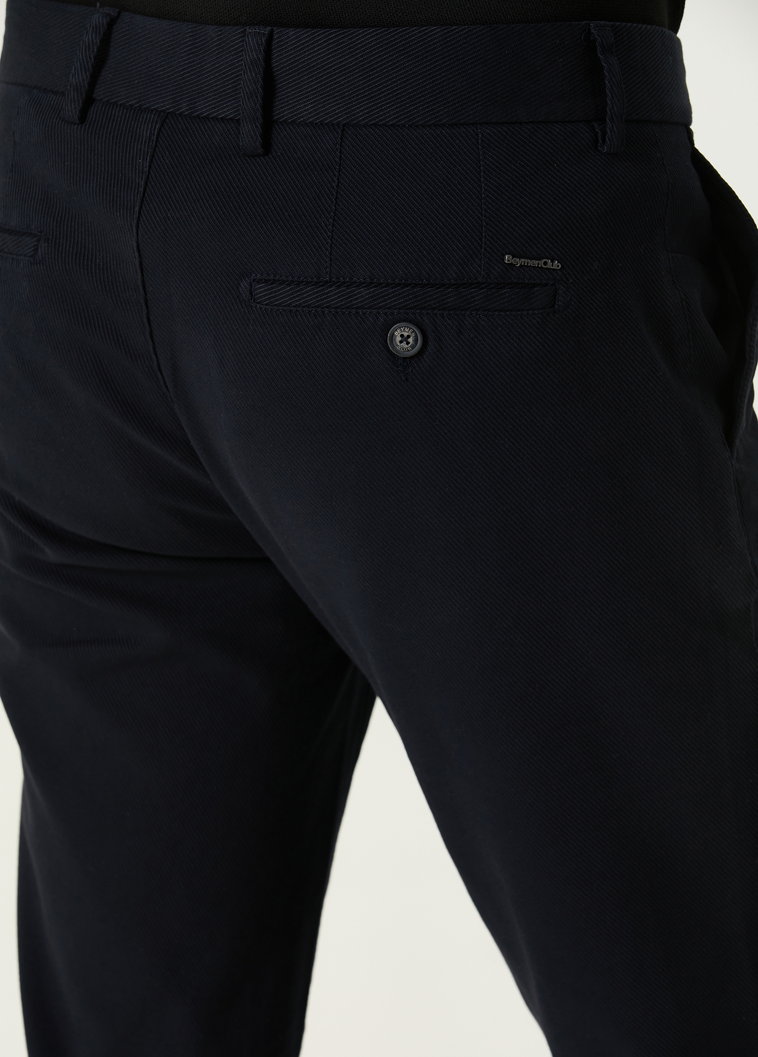 Slim Fit Lacivert Twill Dokulu Chino Pantolon_4