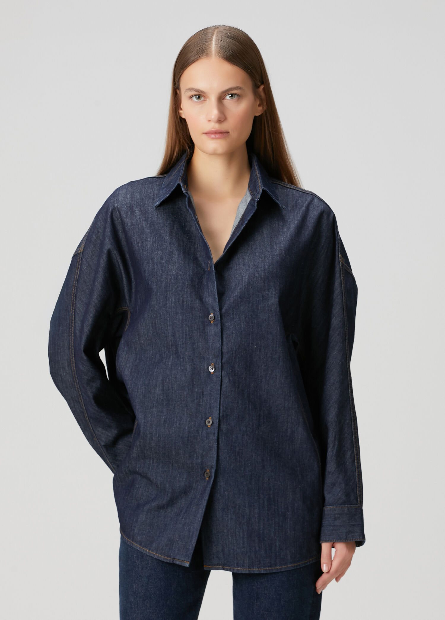 Casio Den Koyu Mavi Oversize Denim Gömlek